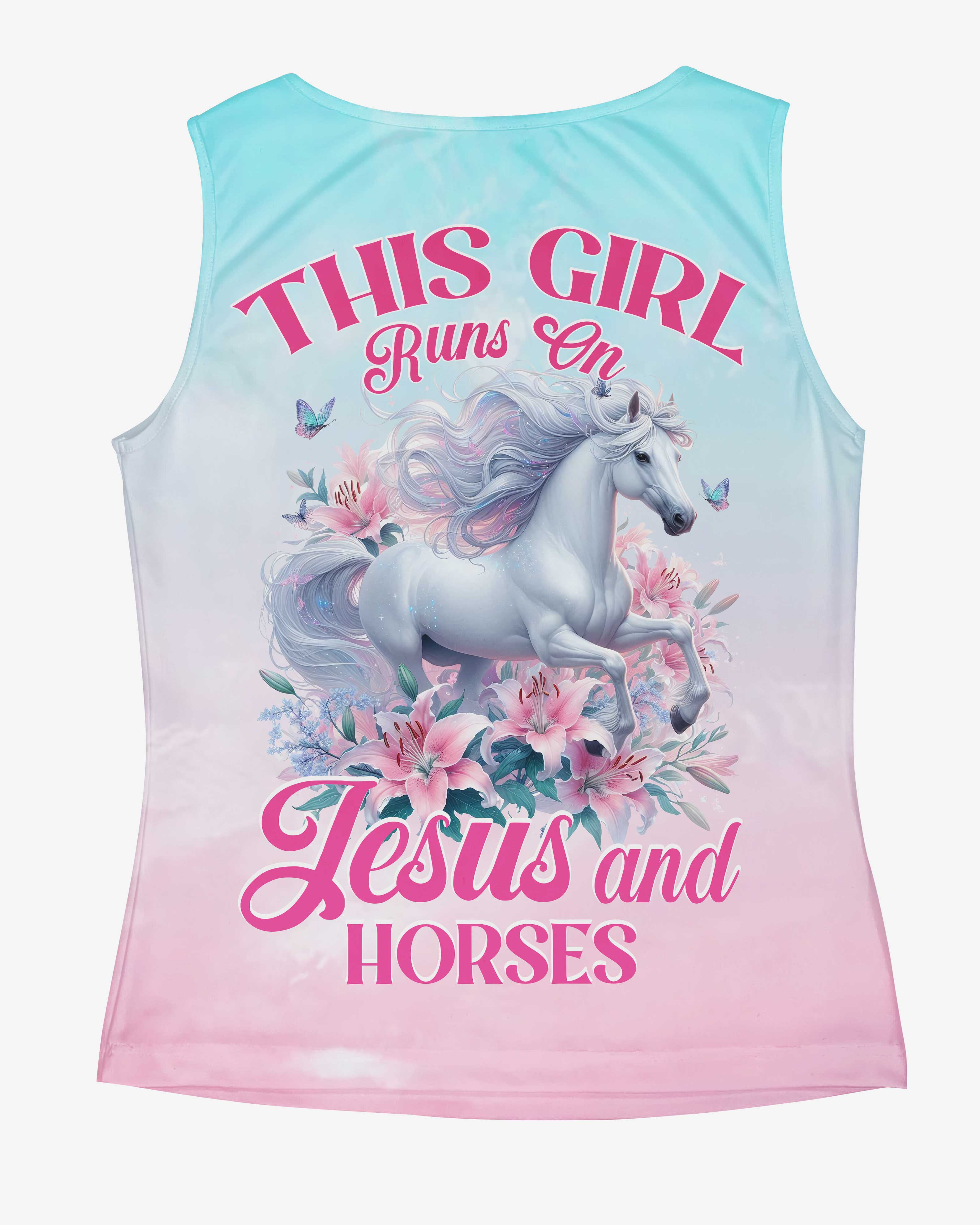 This Girl Runs On Jesus And Horses All Over Print V-neck Tank Top