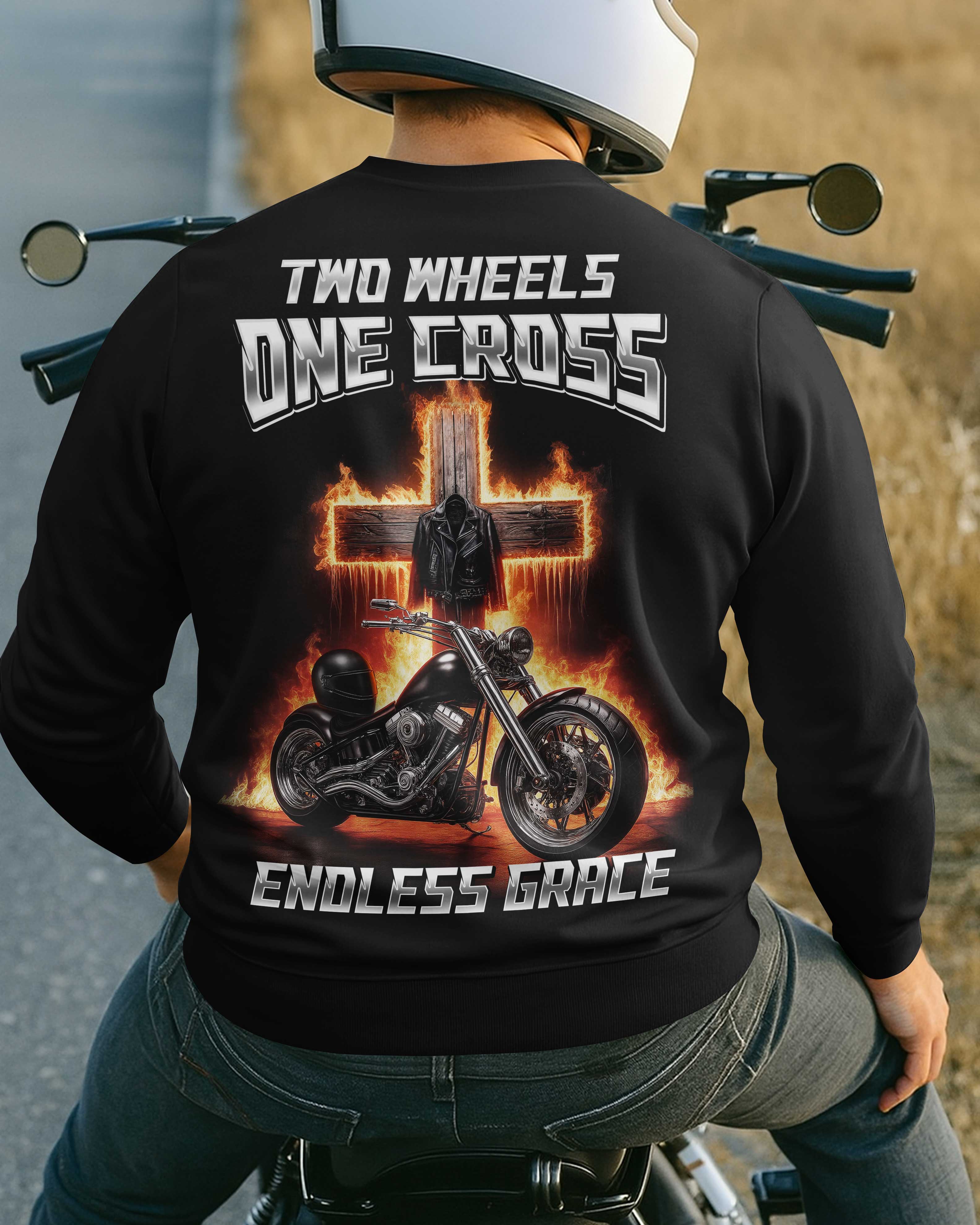 Two Wheels One Cross Endless Grace All Over Print Sweater