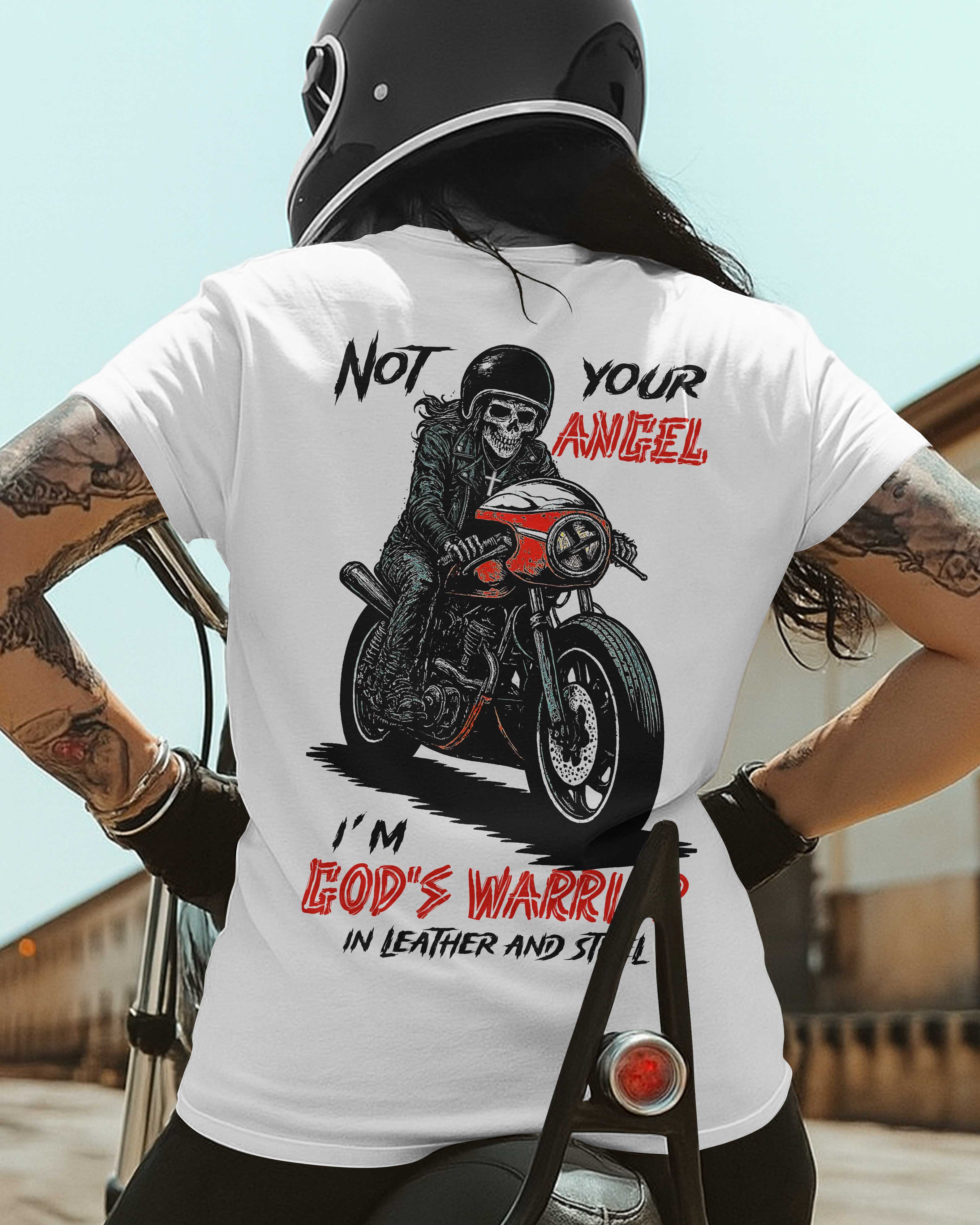 Not Your Angel I'm God's Warrior In Leather And Steel All Over Print T-Shirt