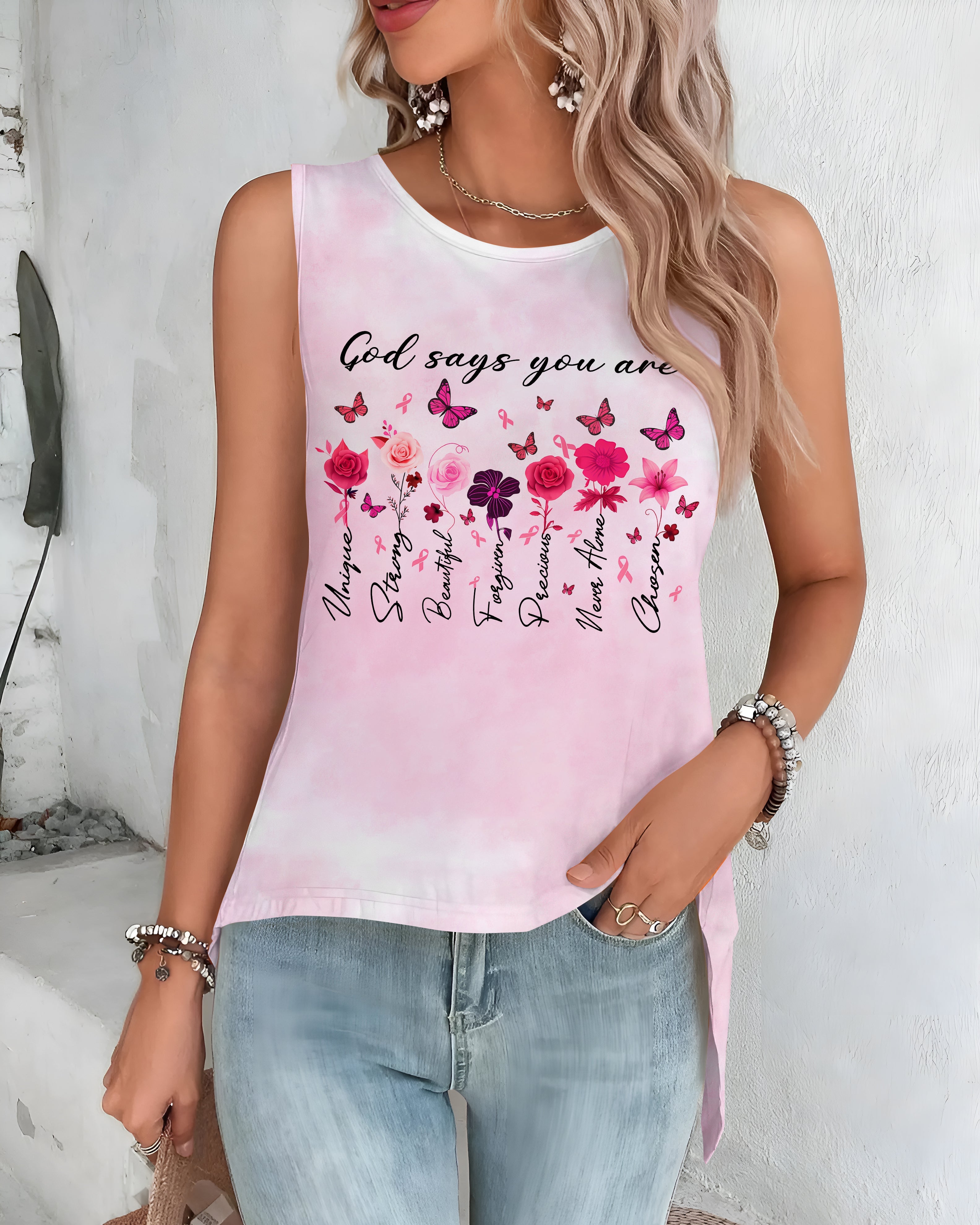 God Says You Are Unique All Over Print Crop Out Wrap Back Tank Top