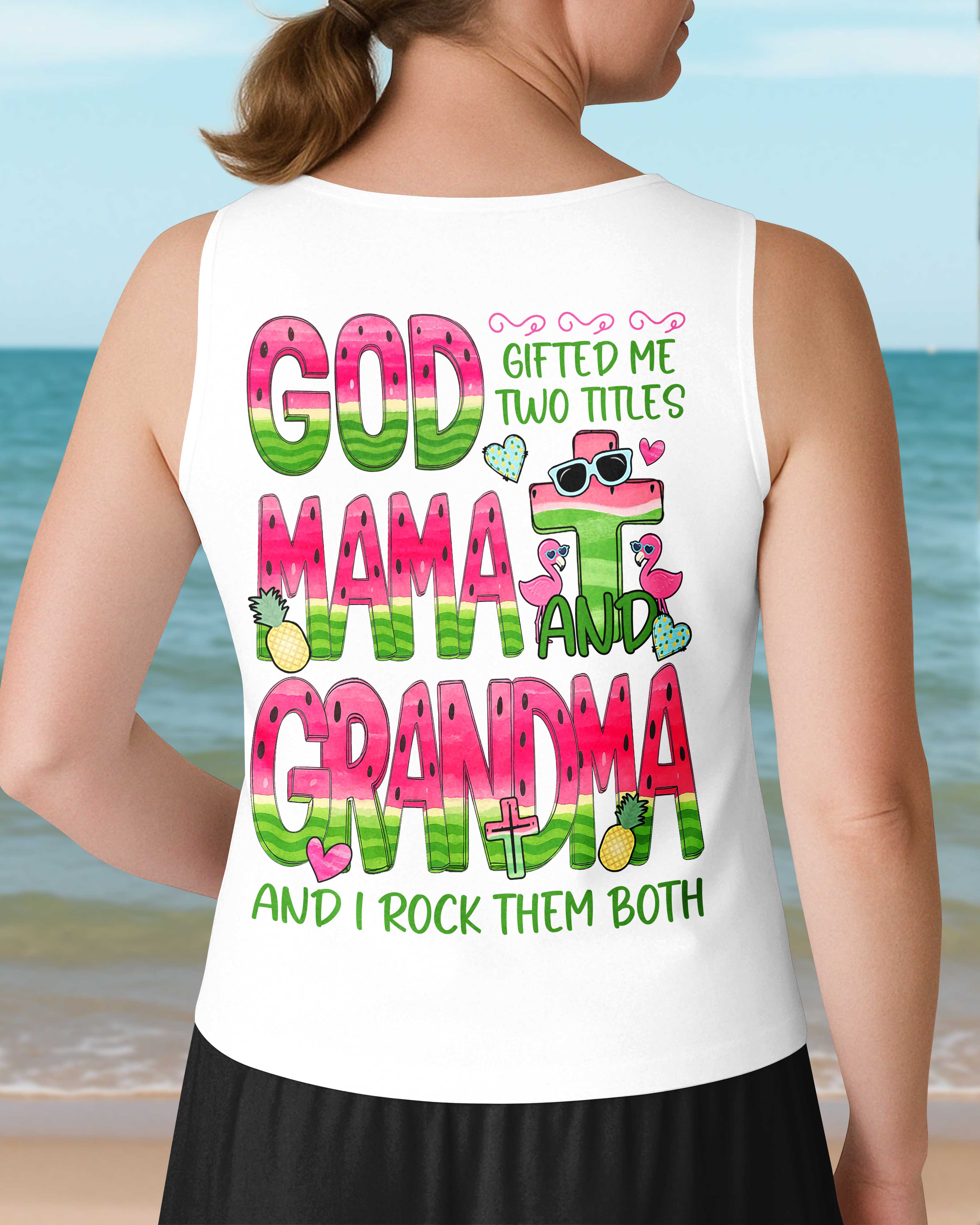 God Gifted Me Two Titles Mama And Grandma V-neck Tank Top