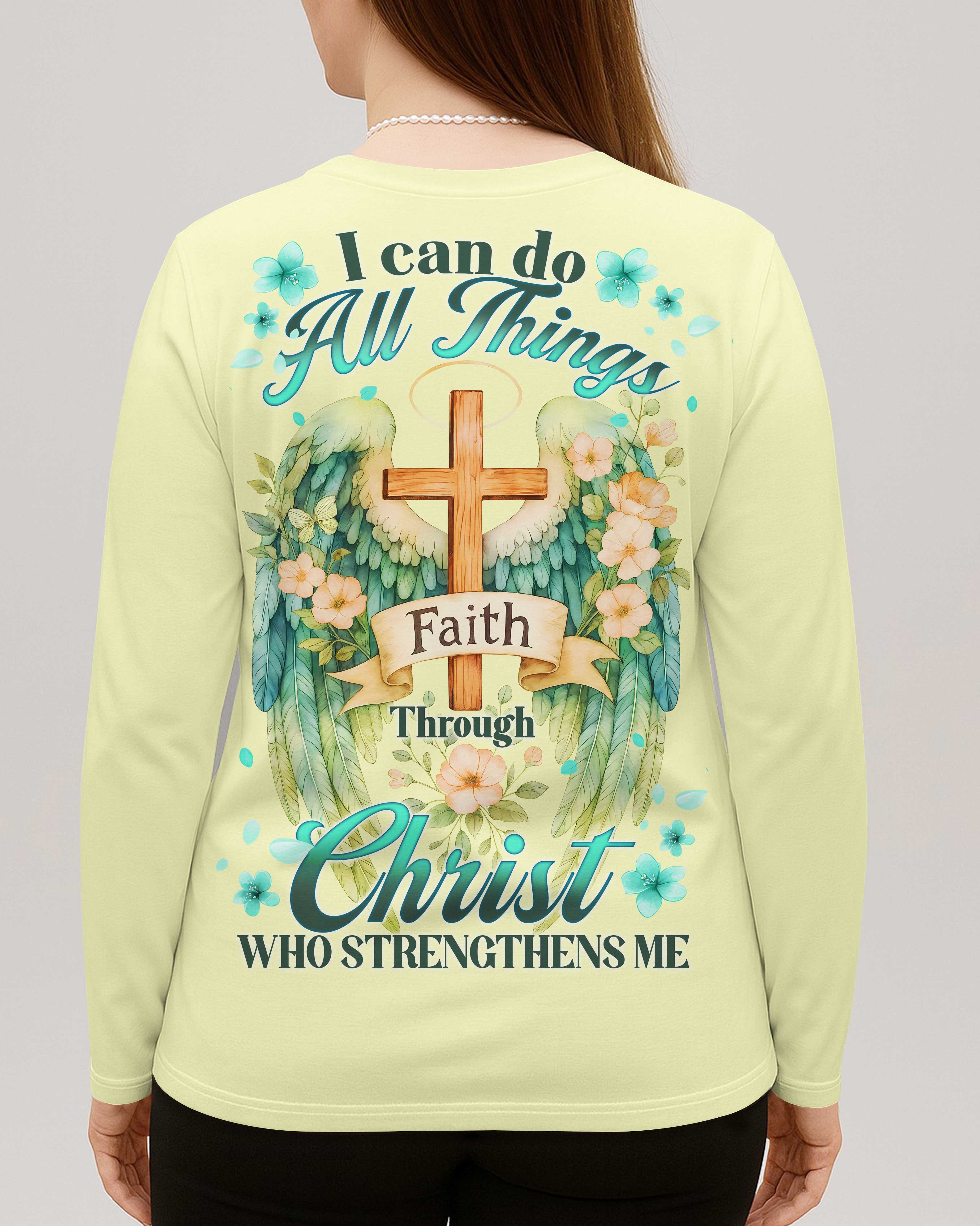 I Can Do All Things Faith Through Christ V-neck Long Sleeves Shirt