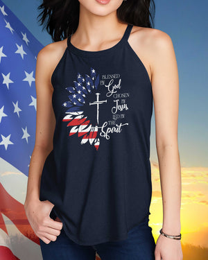Blessed By God Chosen By Jesus Led By The Spirit Rocker Tank Top
