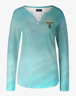 God Is With You All Over Print V-neck Long Sleeves Shirt