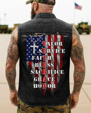 Christian Veteran Sleevesless DenimShirt