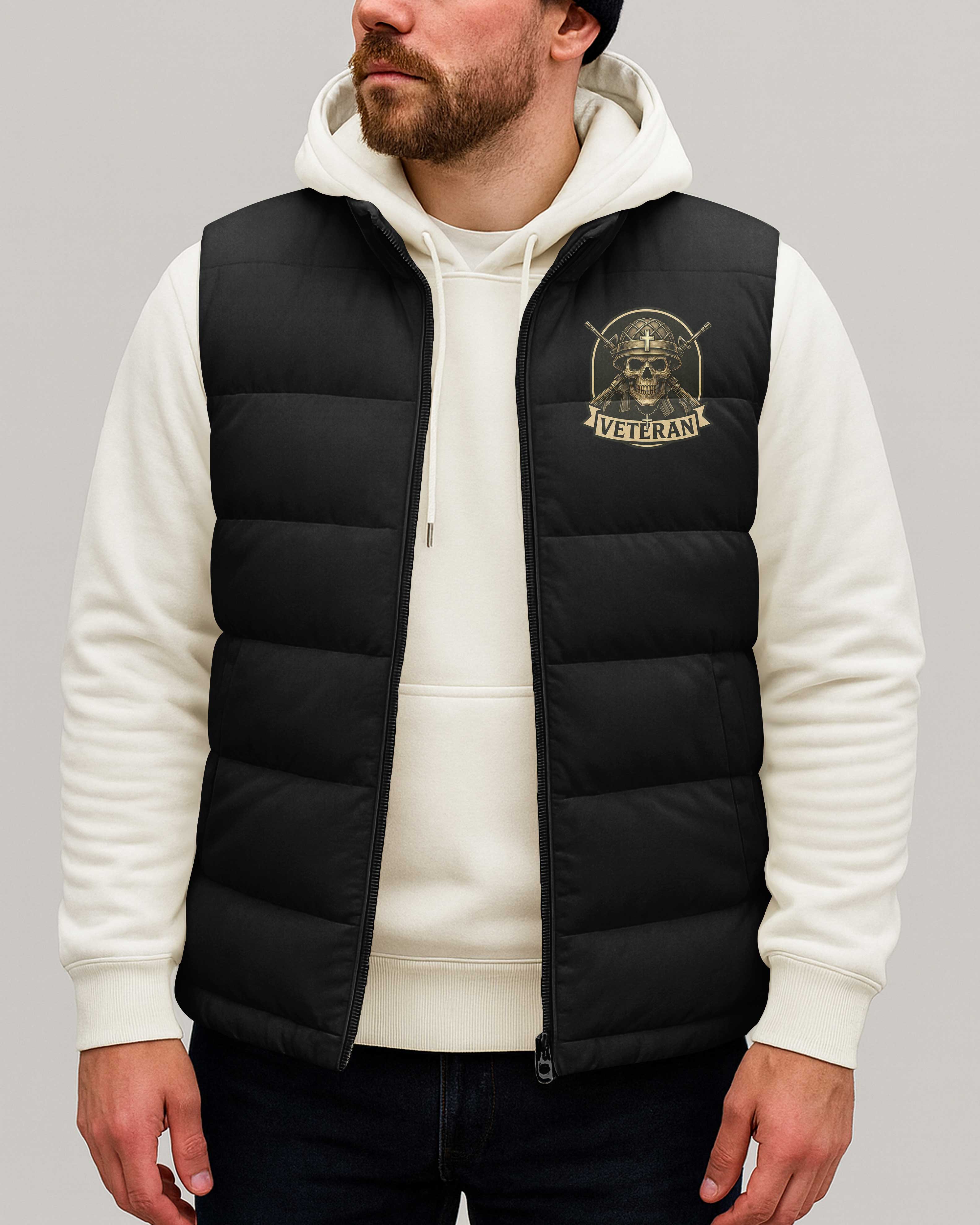 God Took The Most Honorable Americans And Made Them Veterans All Over Print Sleeveless Puffer Jacket