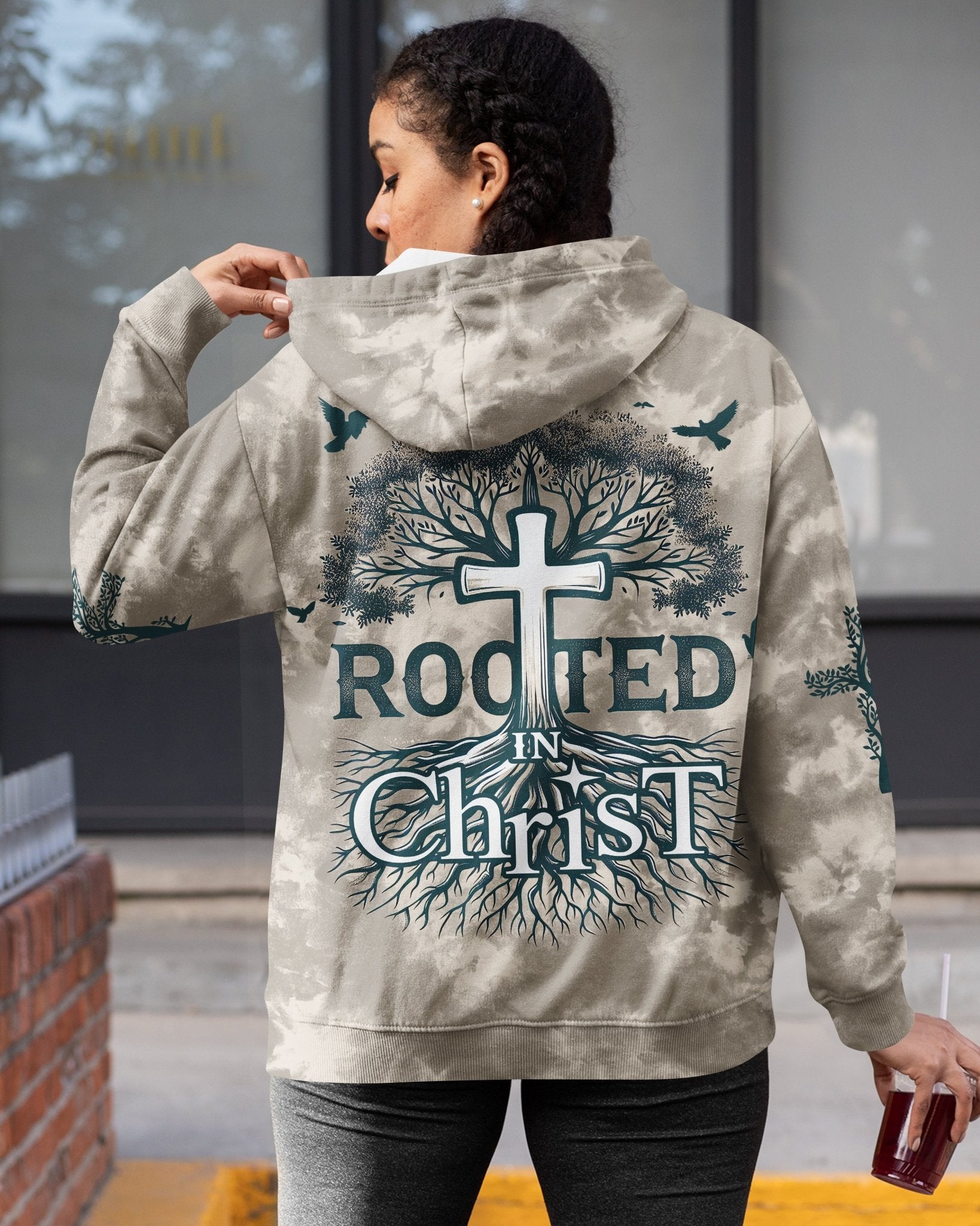 Rooted In Christ All Over Print Zip Hoodie