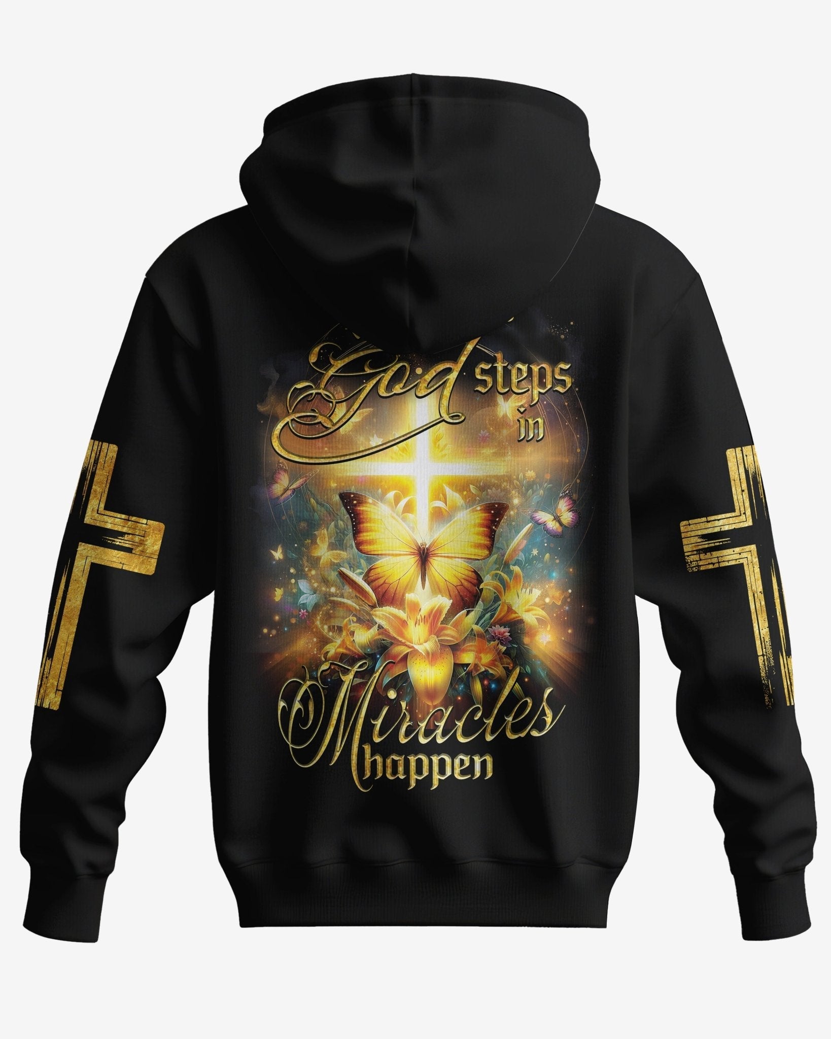 God Steps In Miracles Happen All Over Print Zip Hoodie