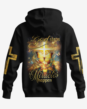 God Steps In Miracles Happen All Over Print Zip Hoodie