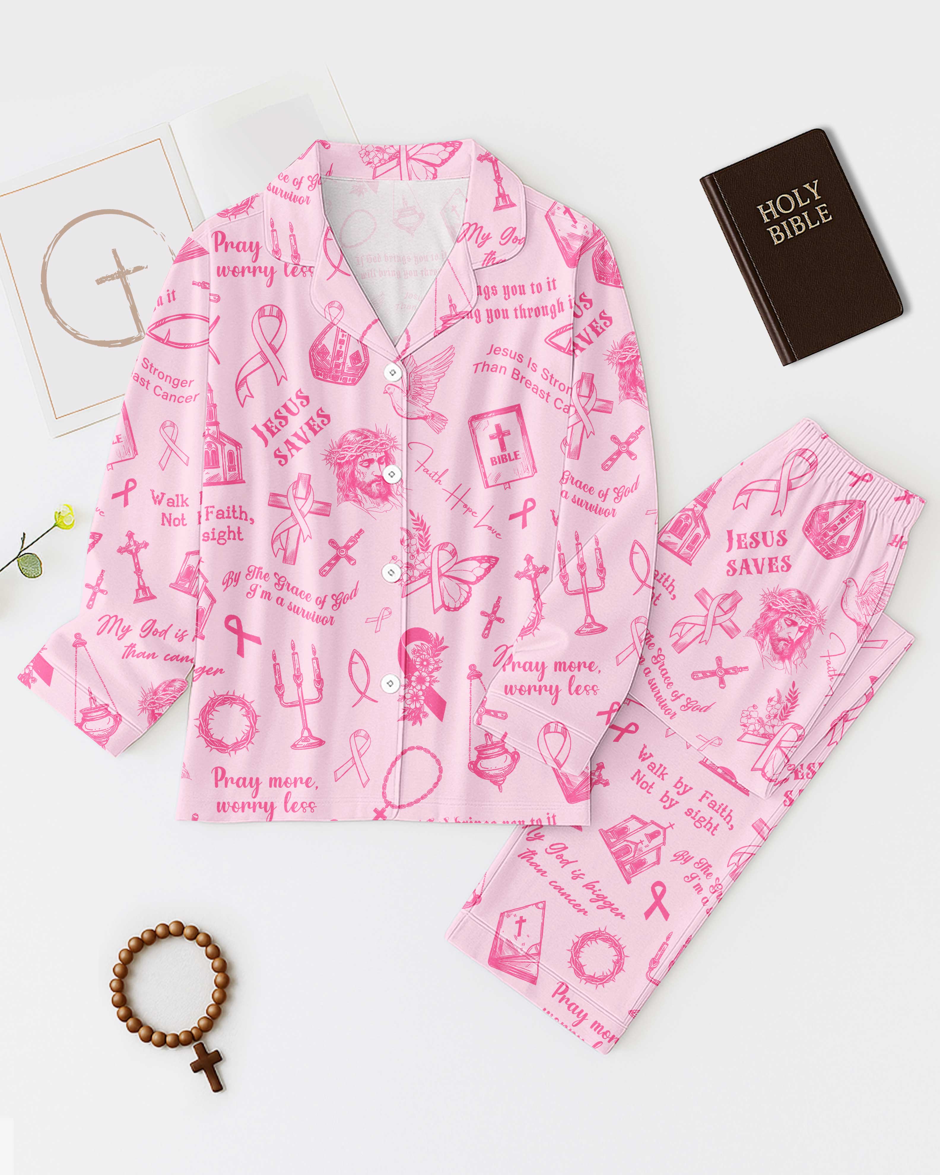 My God Is Bigger Than Cancer Button Pajamas