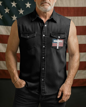 Sworn To The Savior  Sleevesless Denim Shirt