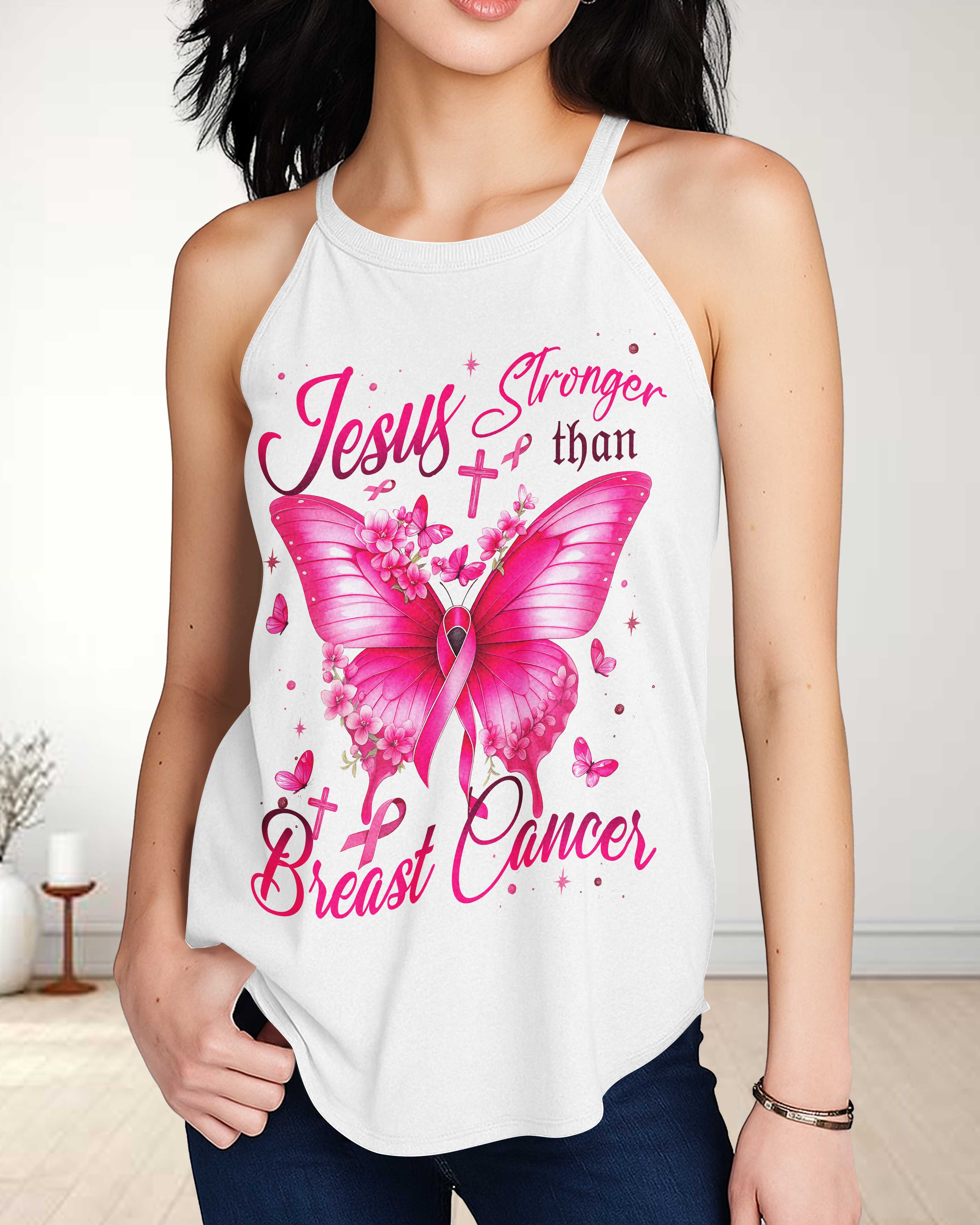 Jesus Stronger Than Breast Cancer Rocker Tank Top