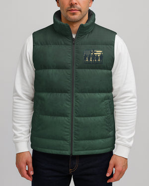 Behind Every Strong Veteran There Is An Even Stronger Family Who Stands By Them Supports And Prays For Them And God Who Strengthens Them All Over Print Sleeveless Puffer Jacket