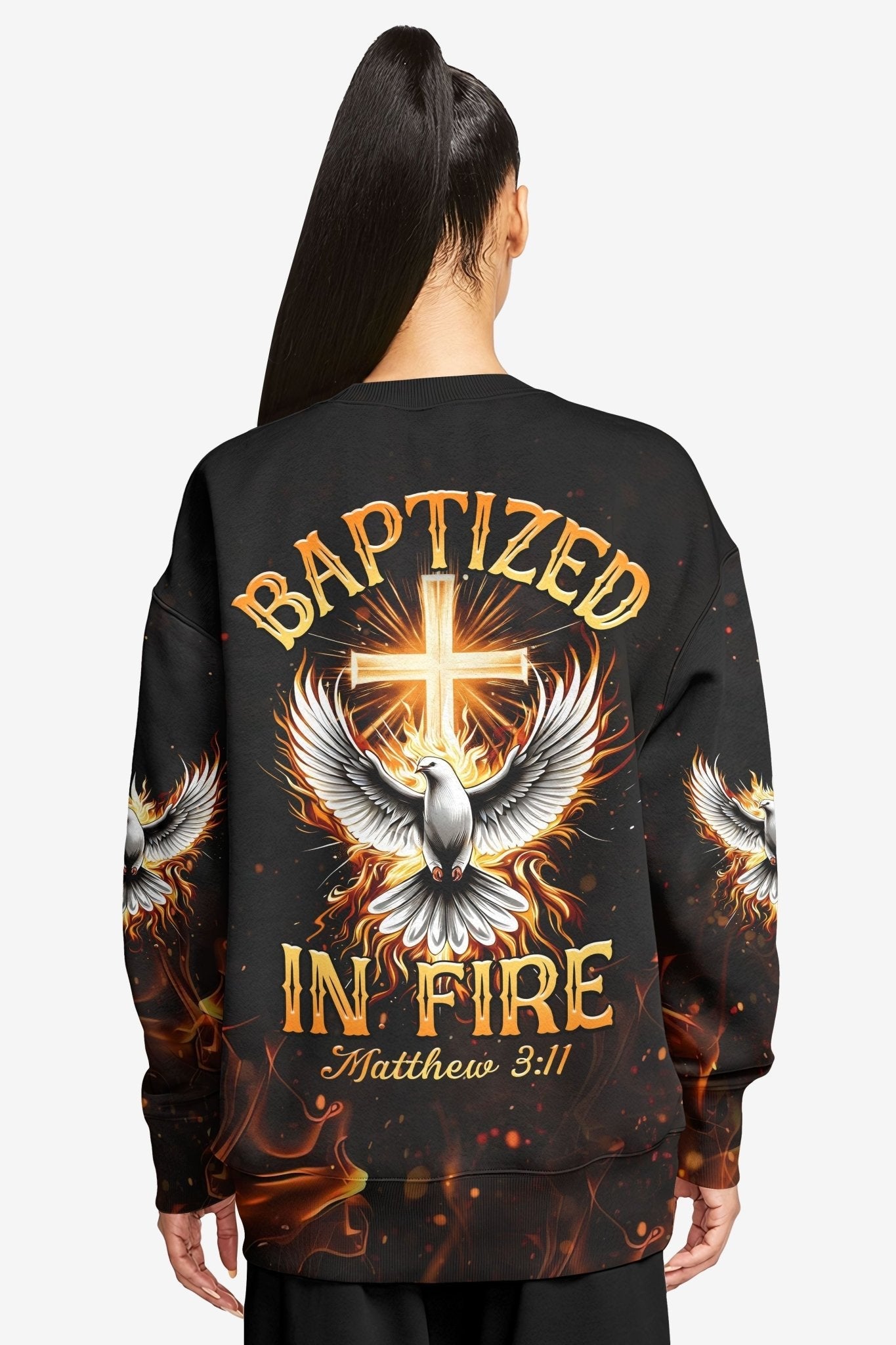 Baptized In Fire Matthew 3:11 All Over Print Sweater