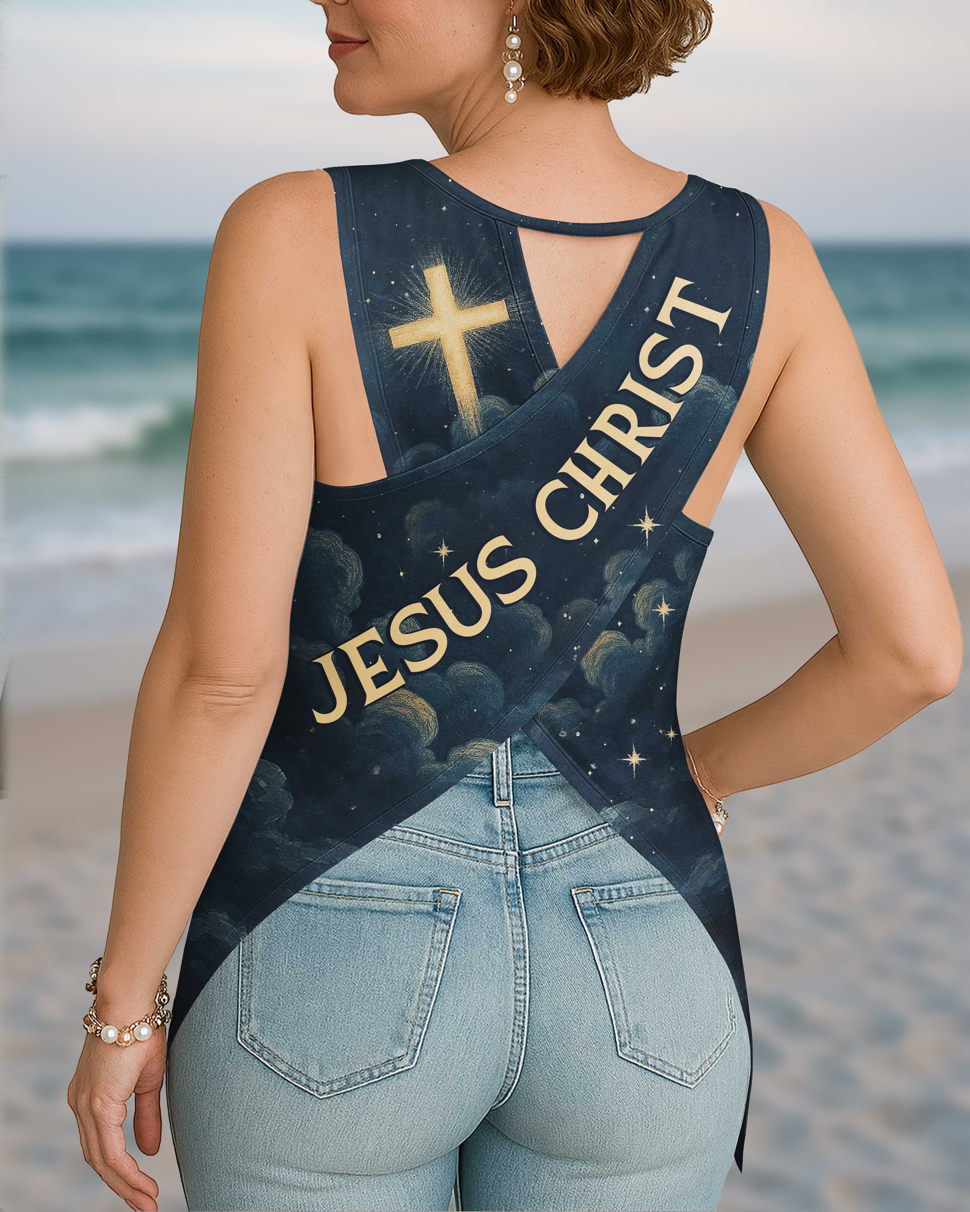 Heaven Is My Home All Over Print Crop Out Wrap Back Tank Top