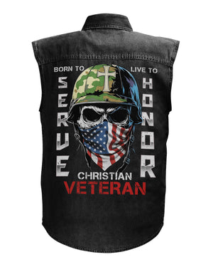 Born To Serve Sleevesless Denim Shirt