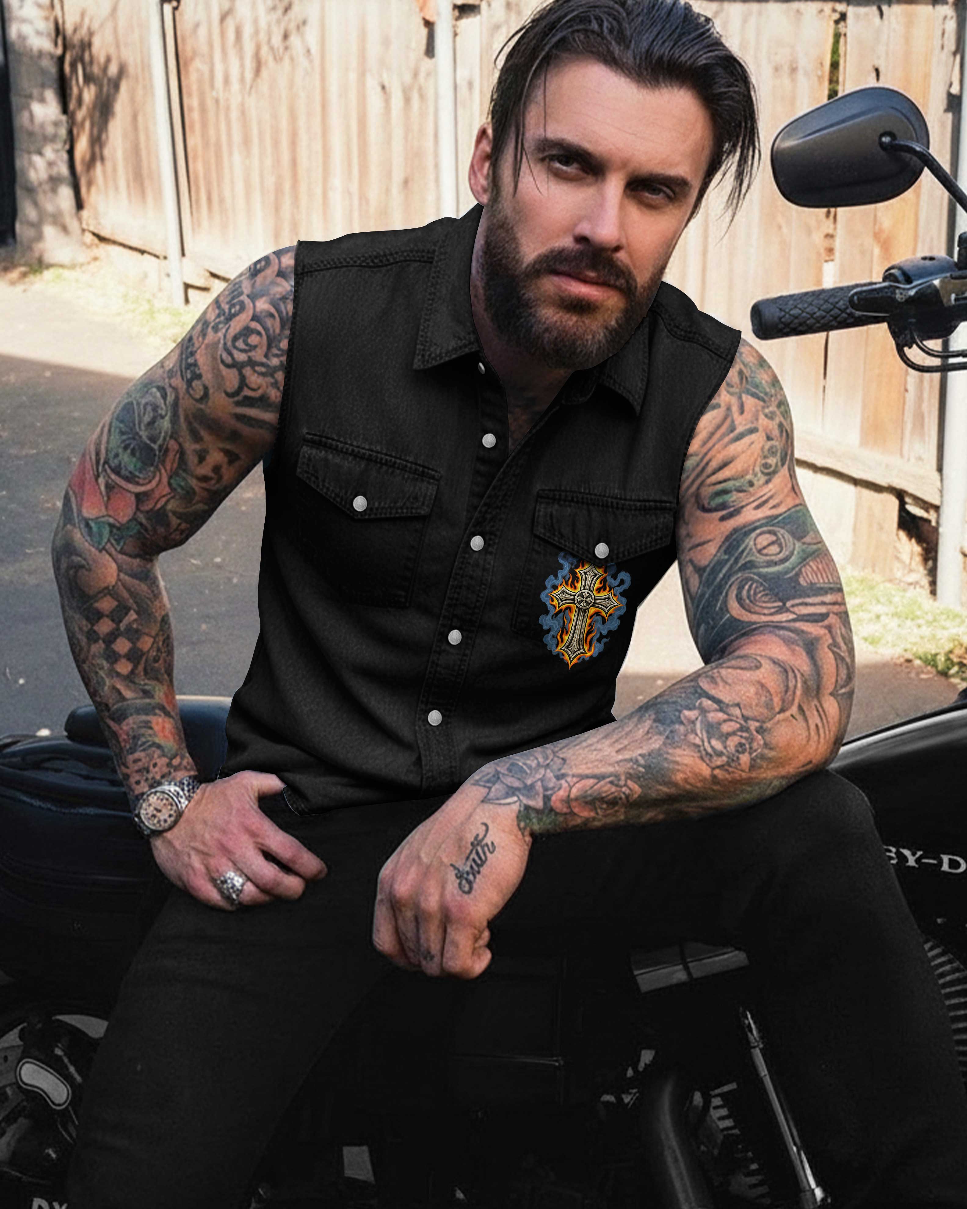 Christ's Outlaws For Sleevesless Denim Shirt