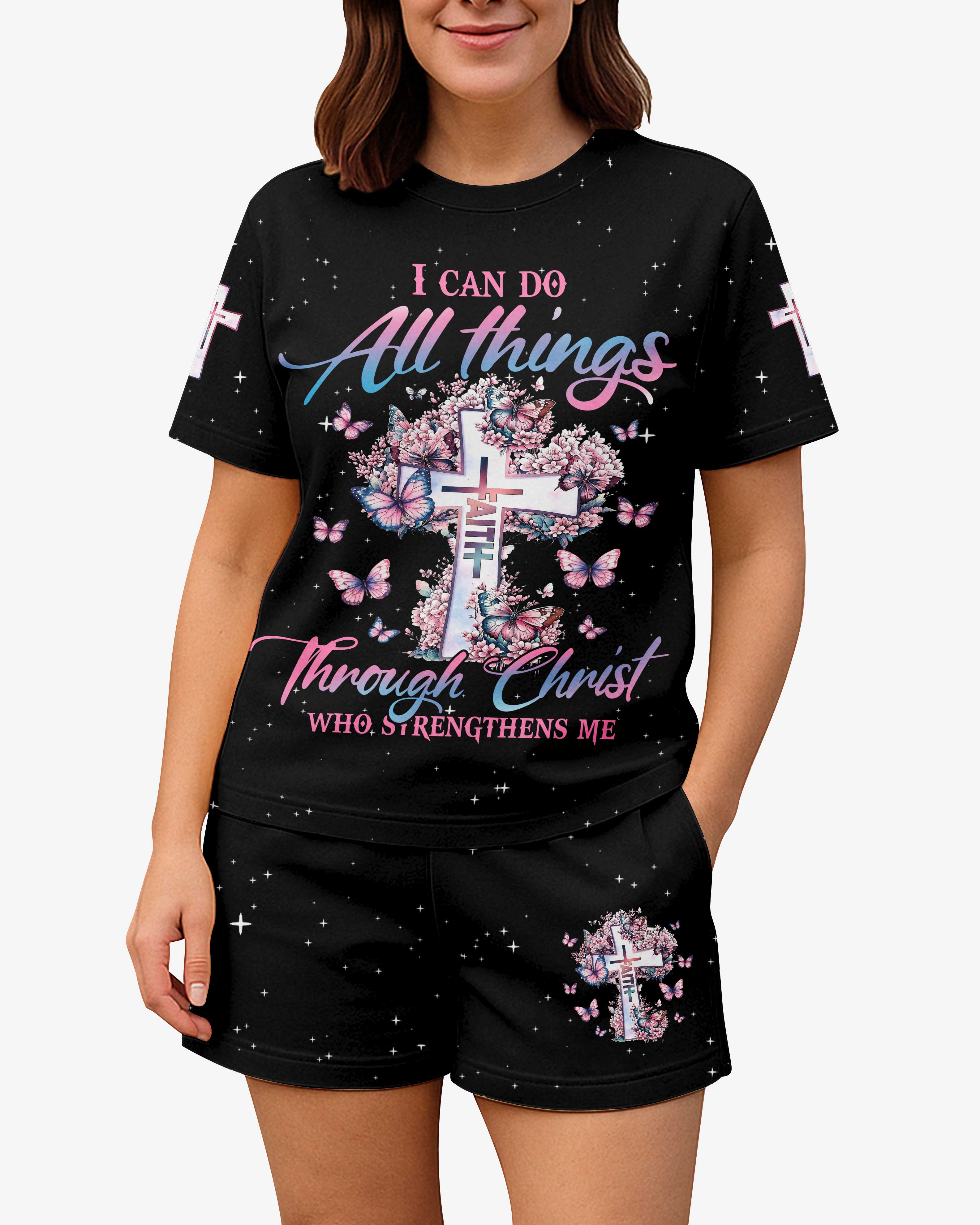 I Can Do All Things Through Christ All Over Print Summer Set