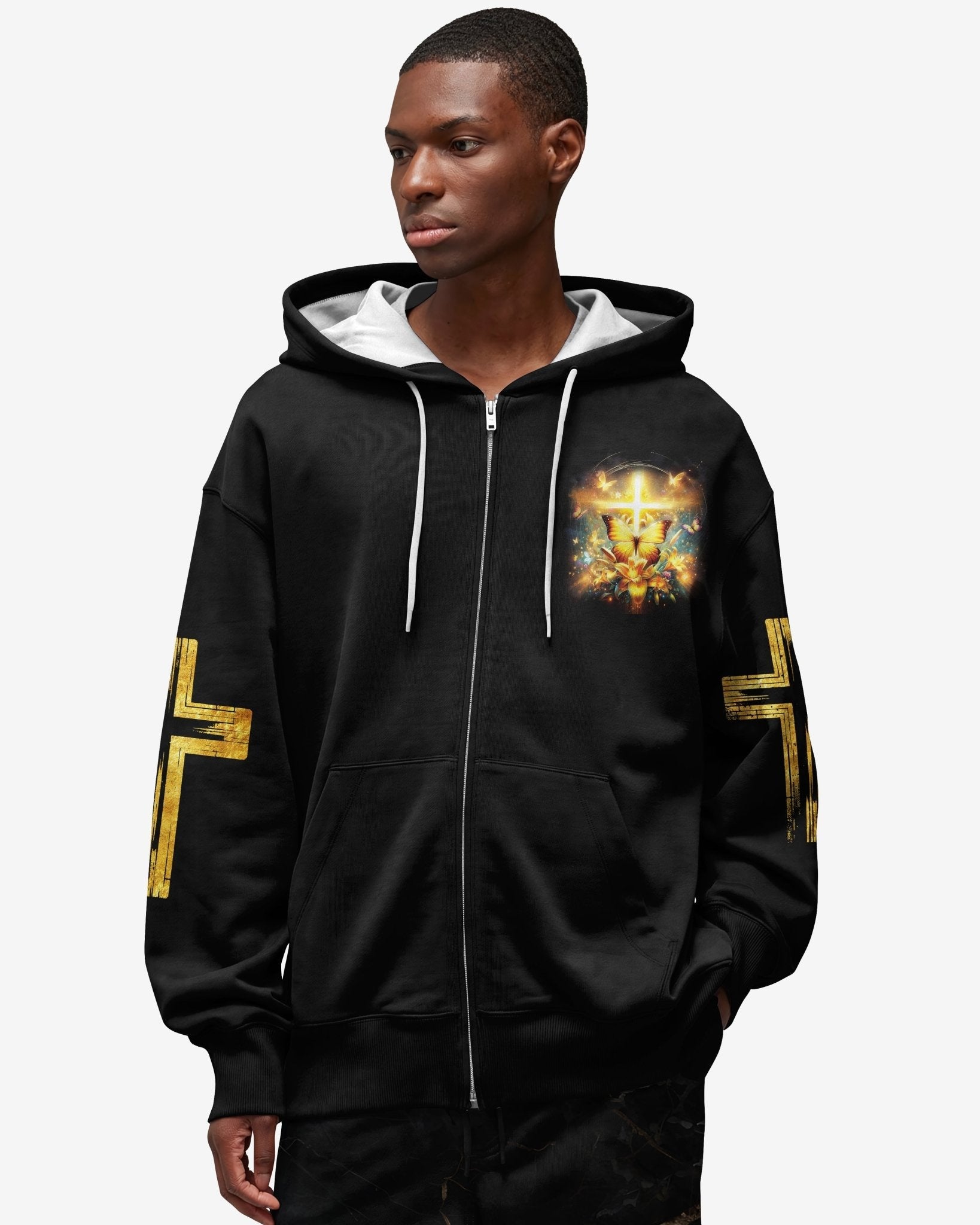 God Steps In Miracles Happen All Over Print Zip Hoodie