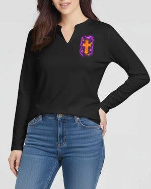 I Am God's Princess With Heart Of A Warrior All Over Print V-neck Long Sleeves Shirt