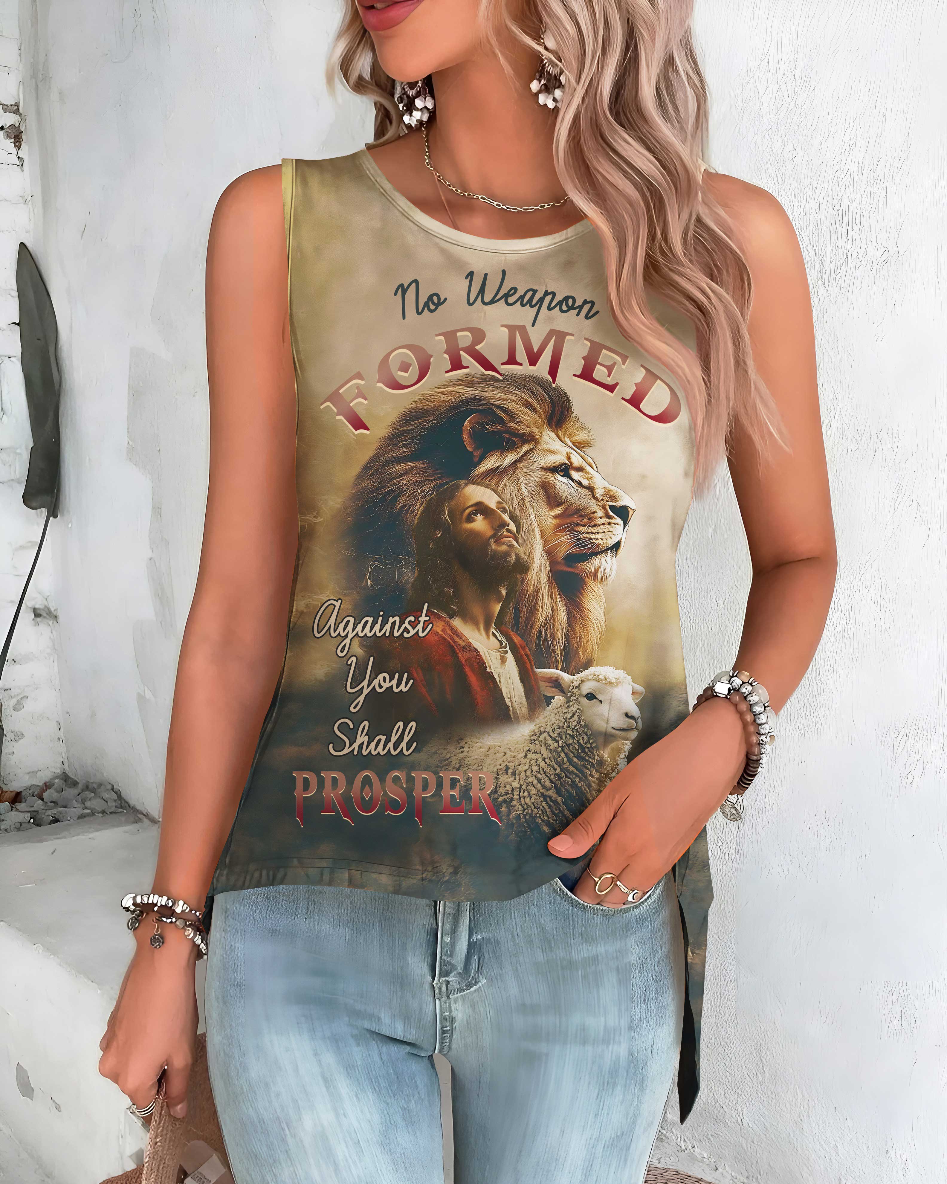 No Weapon Formed Against You Shall Prosper All Over Print Cut Out Wrap Back Tank Top