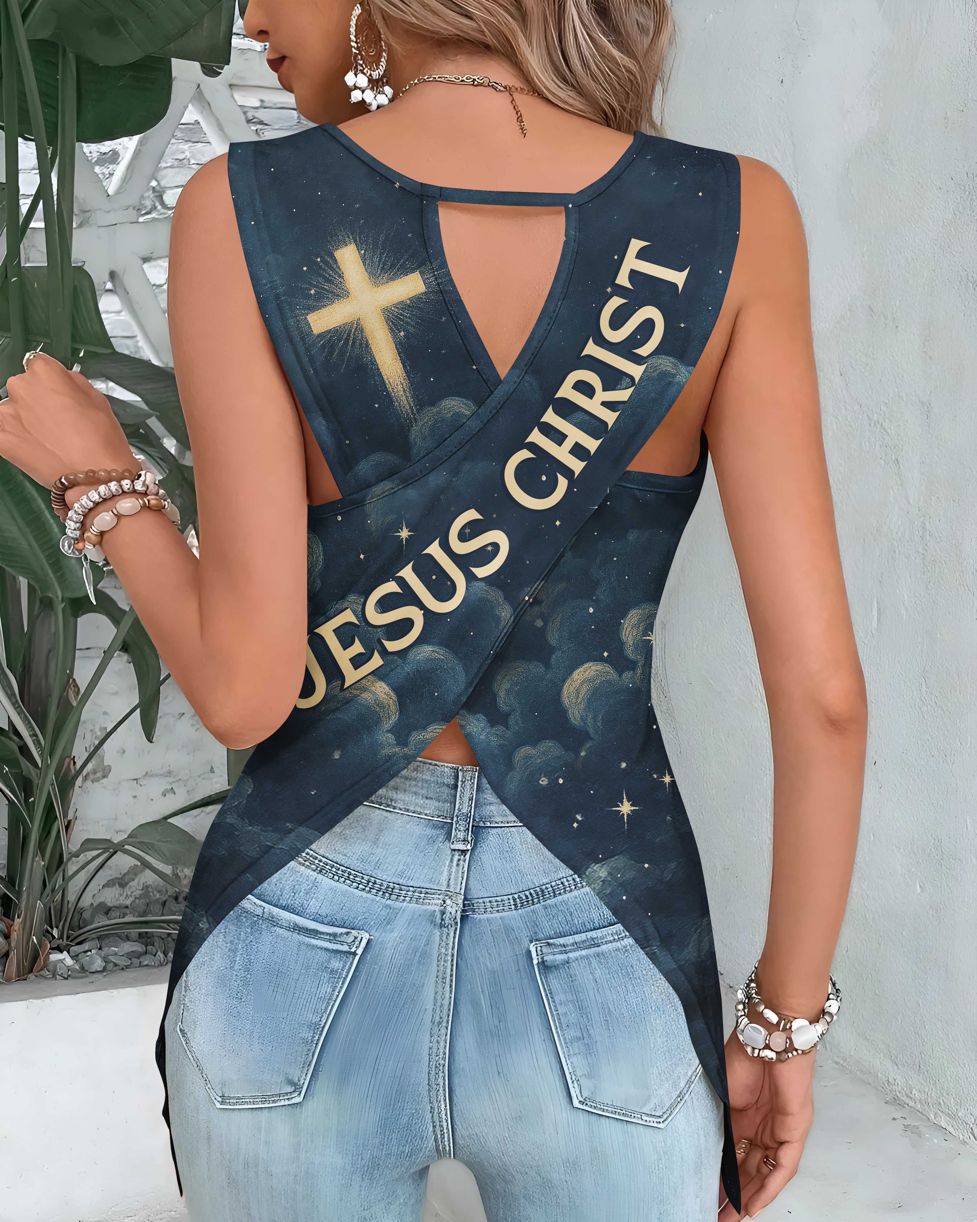 Heaven Is My Home All Over Print Crop Out Wrap Back Tank Top