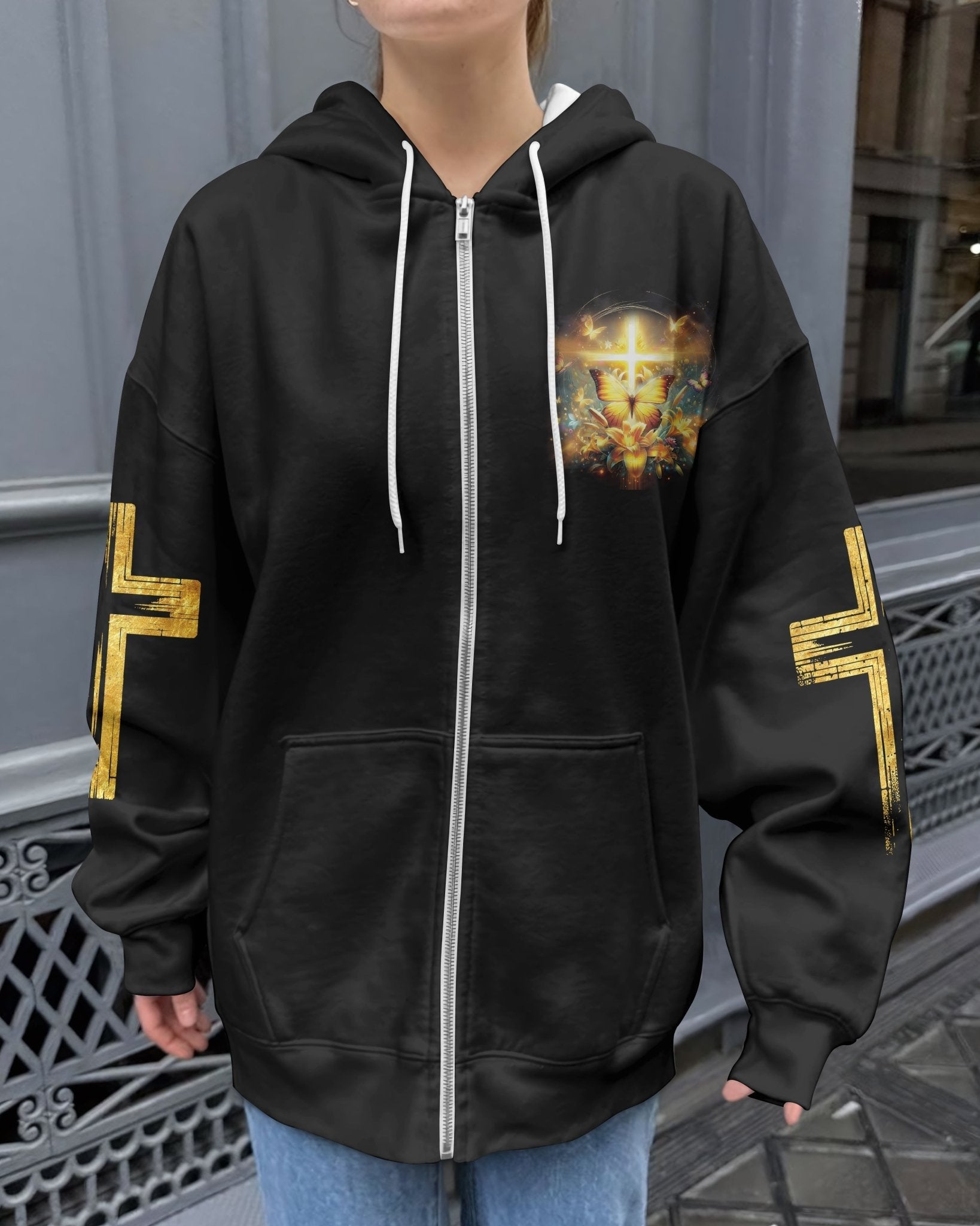 God Steps In Miracles Happen All Over Print Zip Hoodie