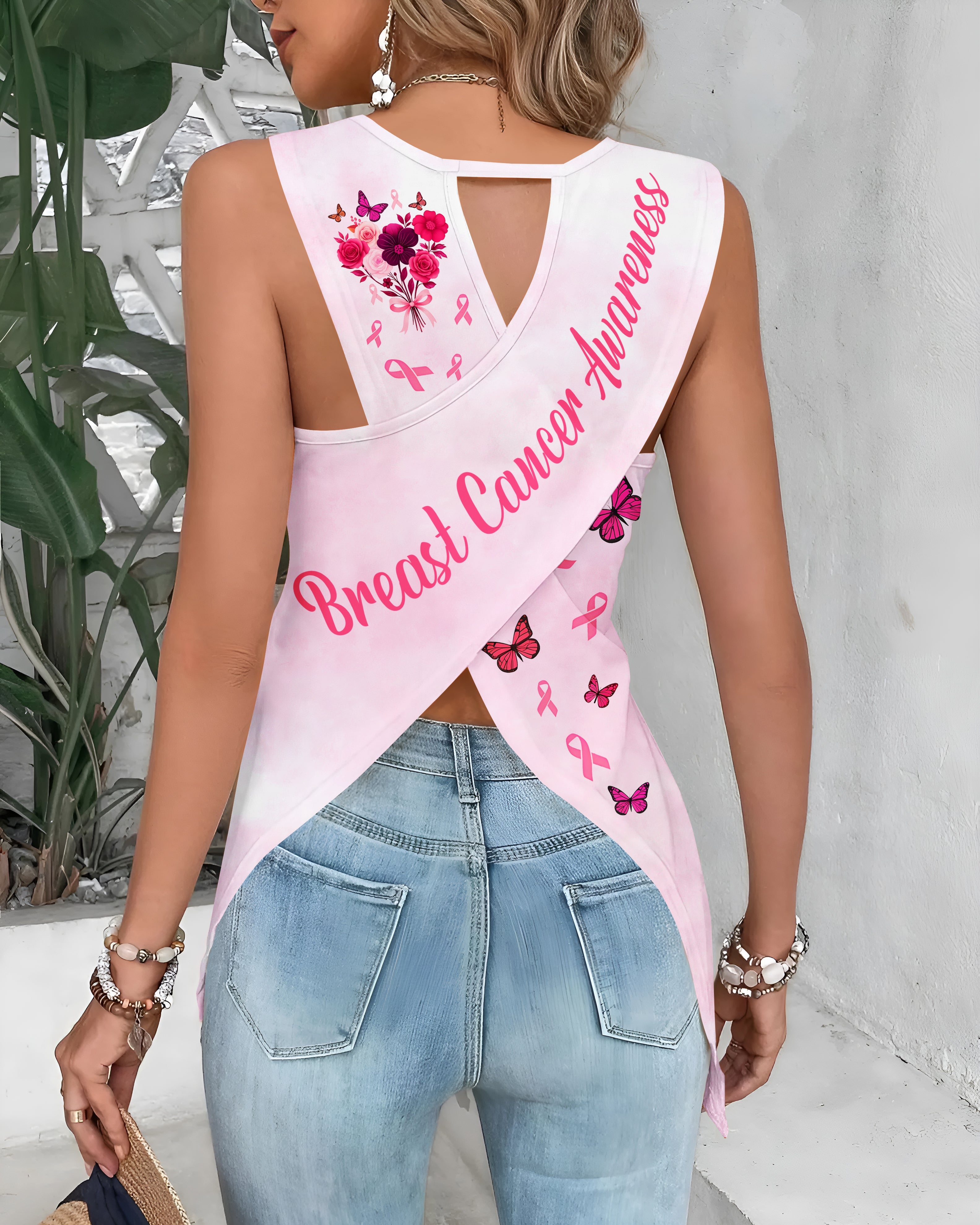 God Says You Are Unique All Over Print Crop Out Wrap Back Tank Top