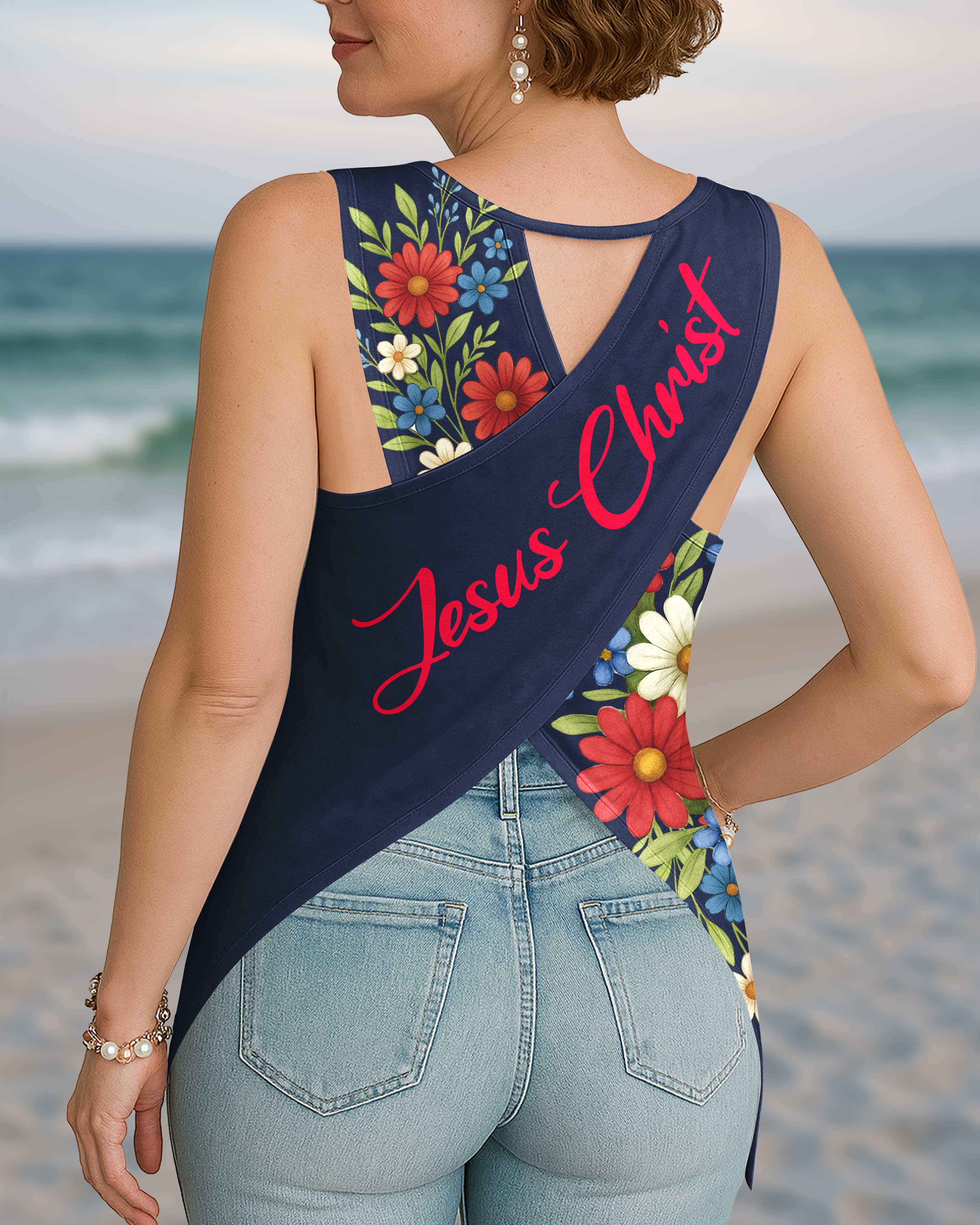 Stars And Stripes Jesus Christ Crop Out Wrap Back Tank Top