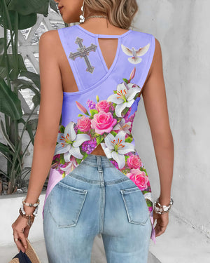 Do Everything In Love All Over Print Cut Out Wrap Back Tank Top