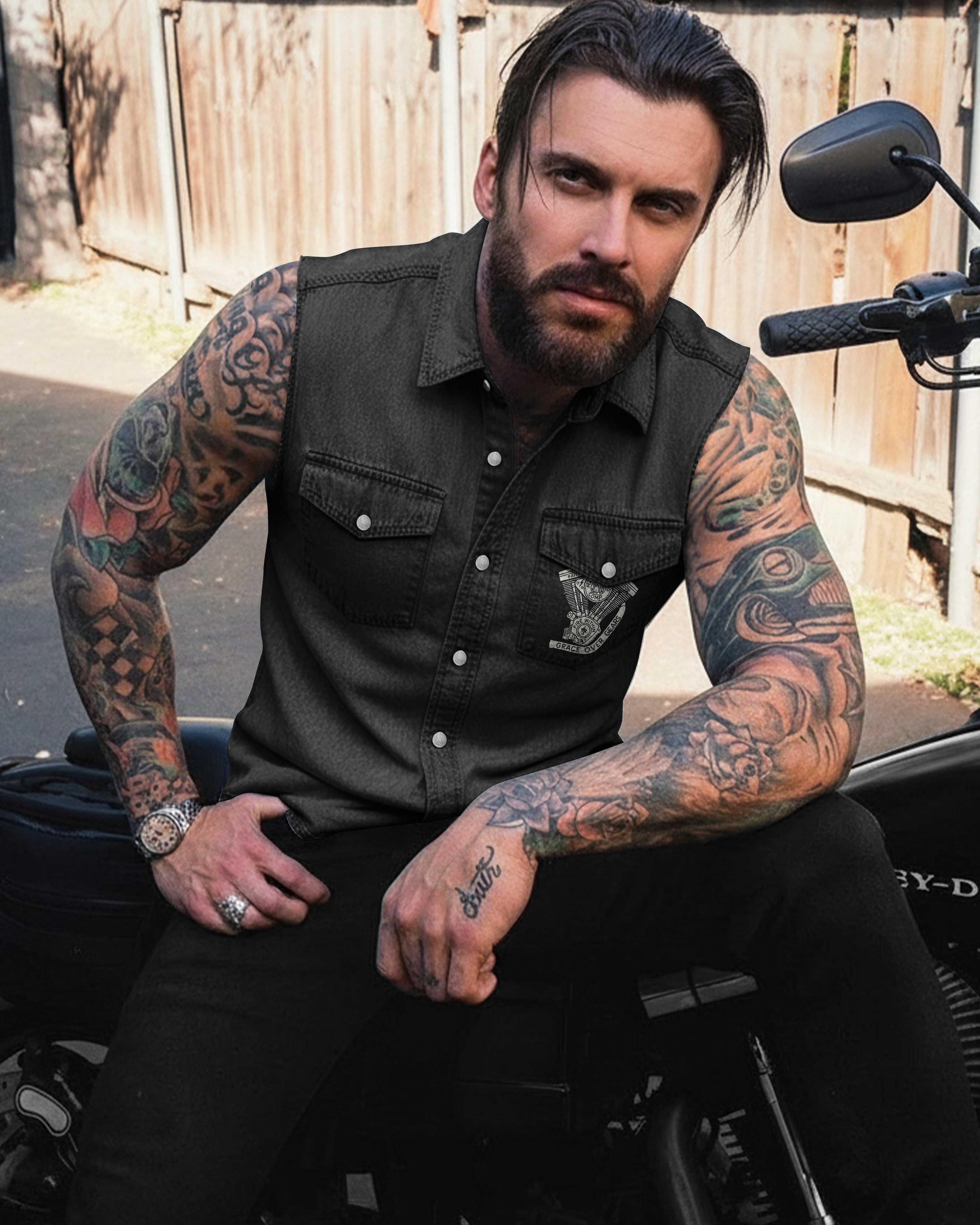 Every Mile A Prayer Sleevesless Denim Shirt