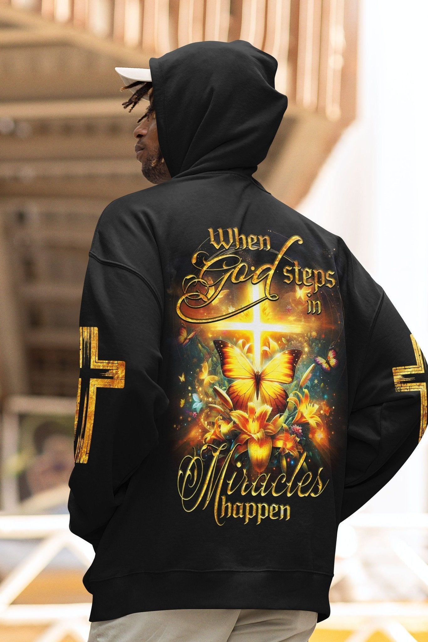God Steps In Miracles Happen All Over Print Hoodie