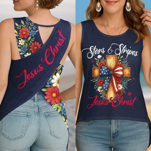 Stars And Stripes Jesus Christ Crop Out Wrap Back Tank Top
