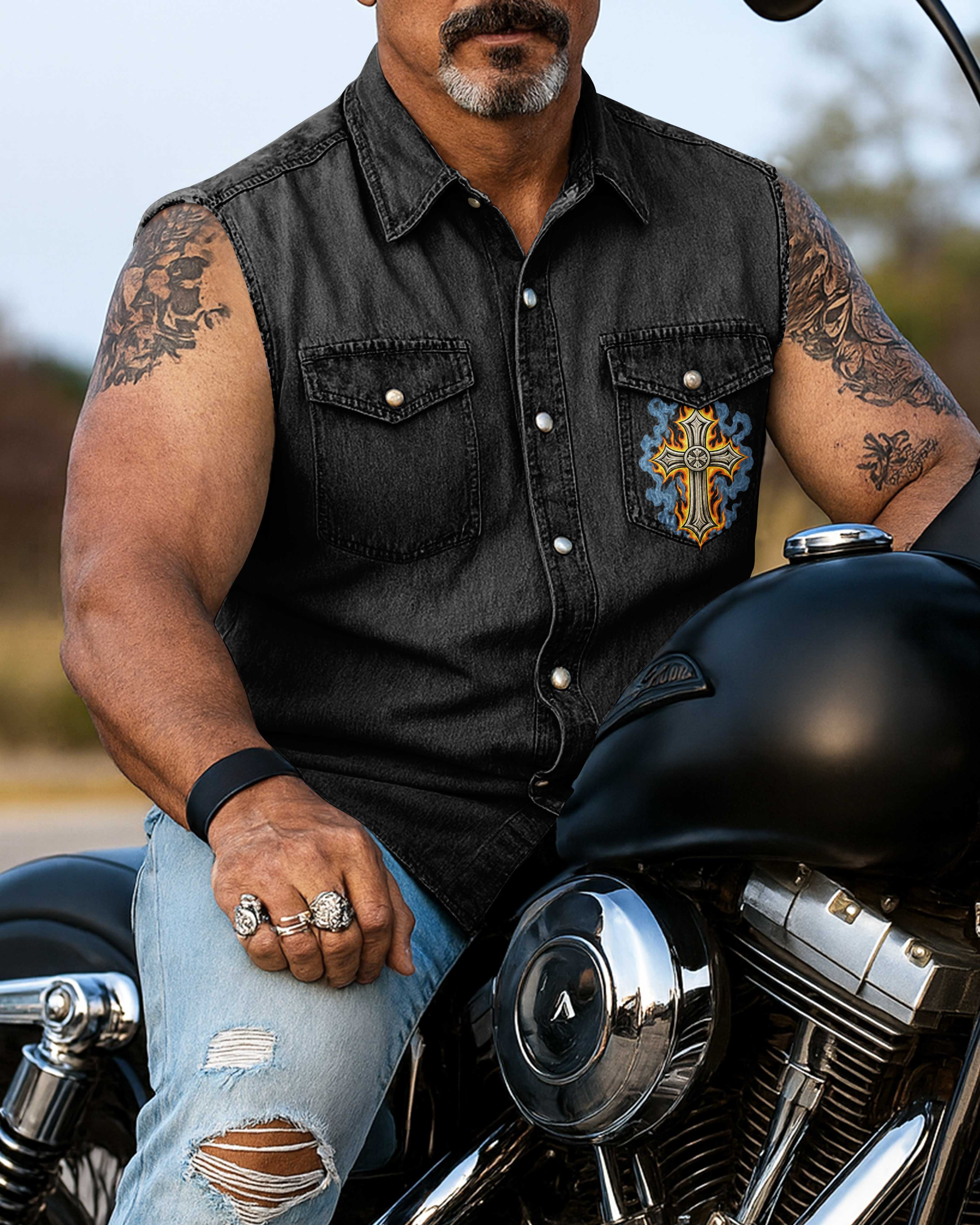 Christ's Outlaws For Sleevesless Denim Shirt