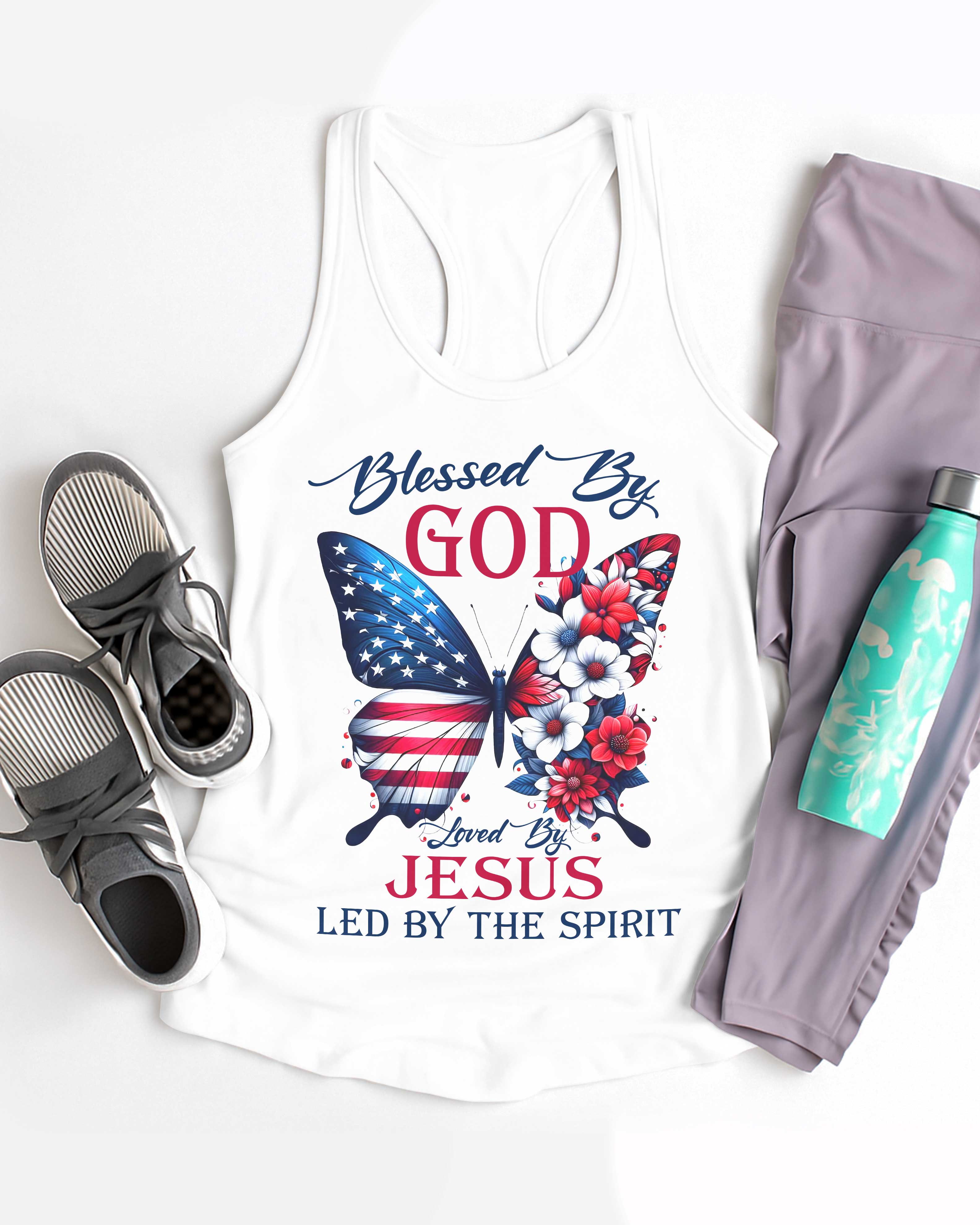 Blessed By God Loved By Jesus All Over Print Racerback Tank Top