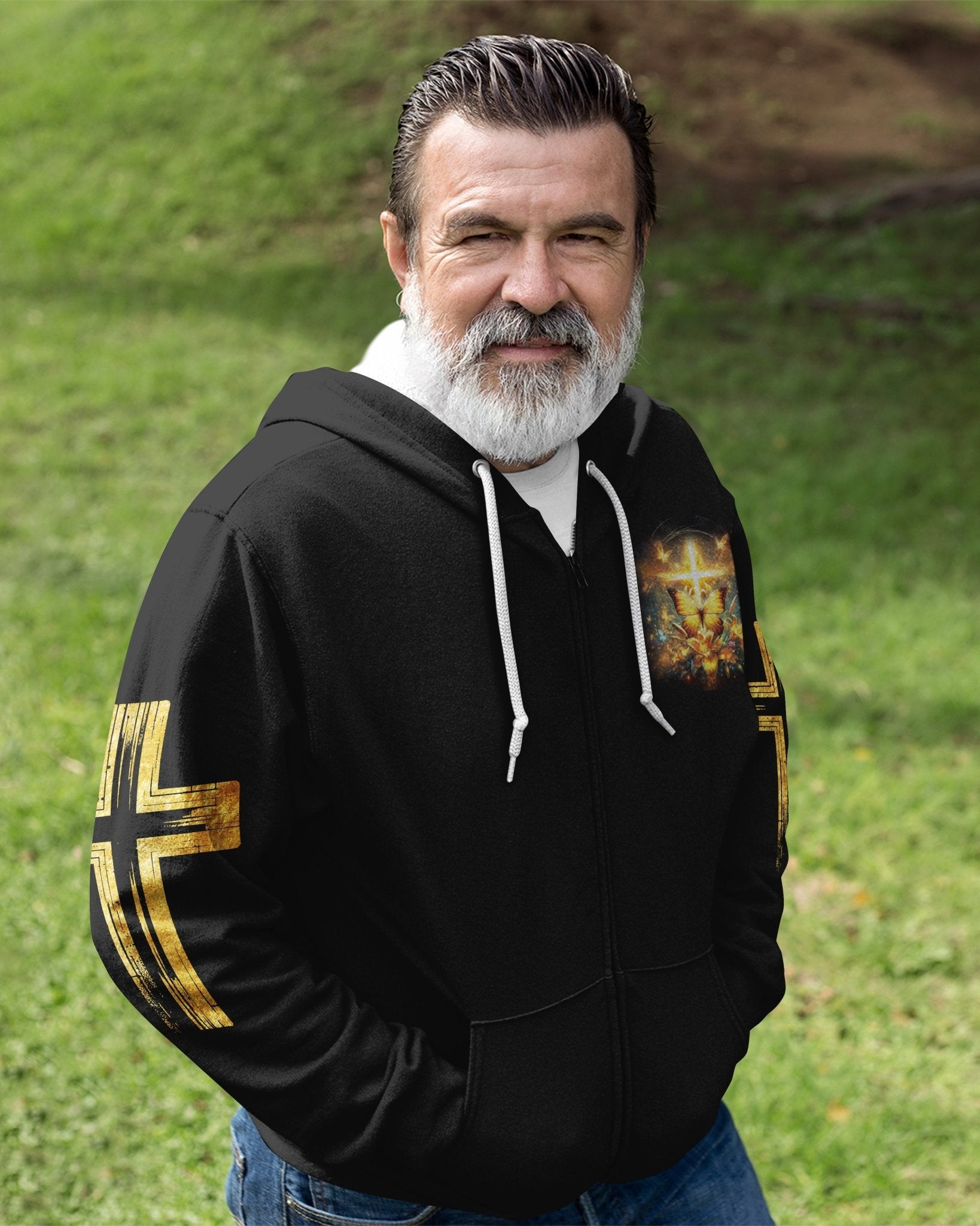 God Steps In Miracles Happen All Over Print Zip Hoodie