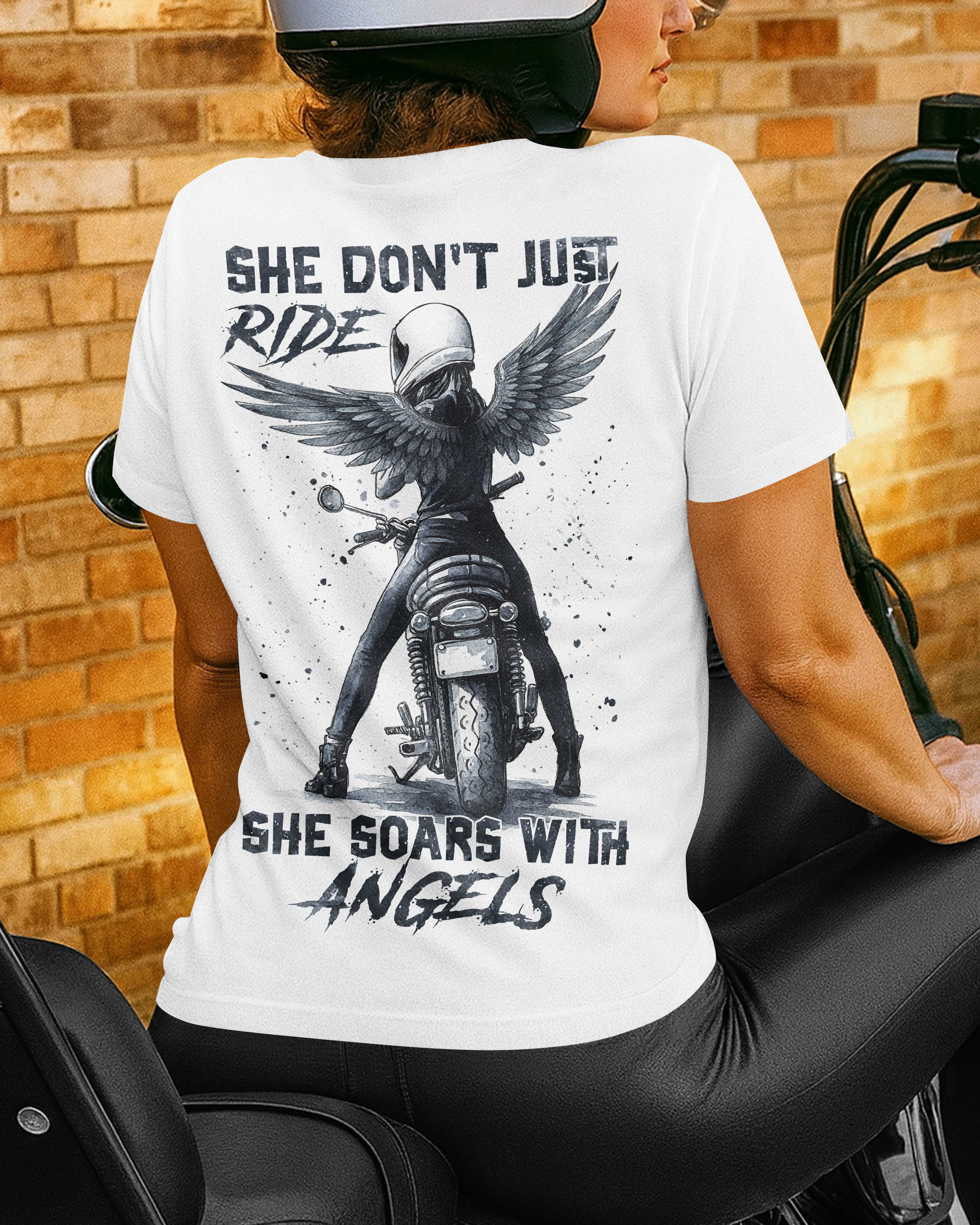 She Don't Just Ride She Soars With Angels All Over Print T-Shirt