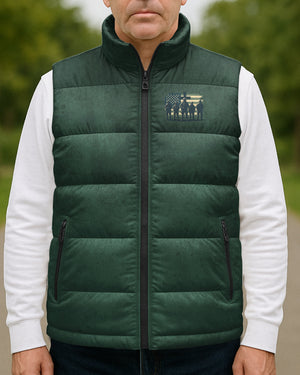Behind Every Strong Veteran There Is An Even Stronger Family Who Stands By Them Supports And Prays For Them And God Who Strengthens Them All Over Print Sleeveless Puffer Jacket