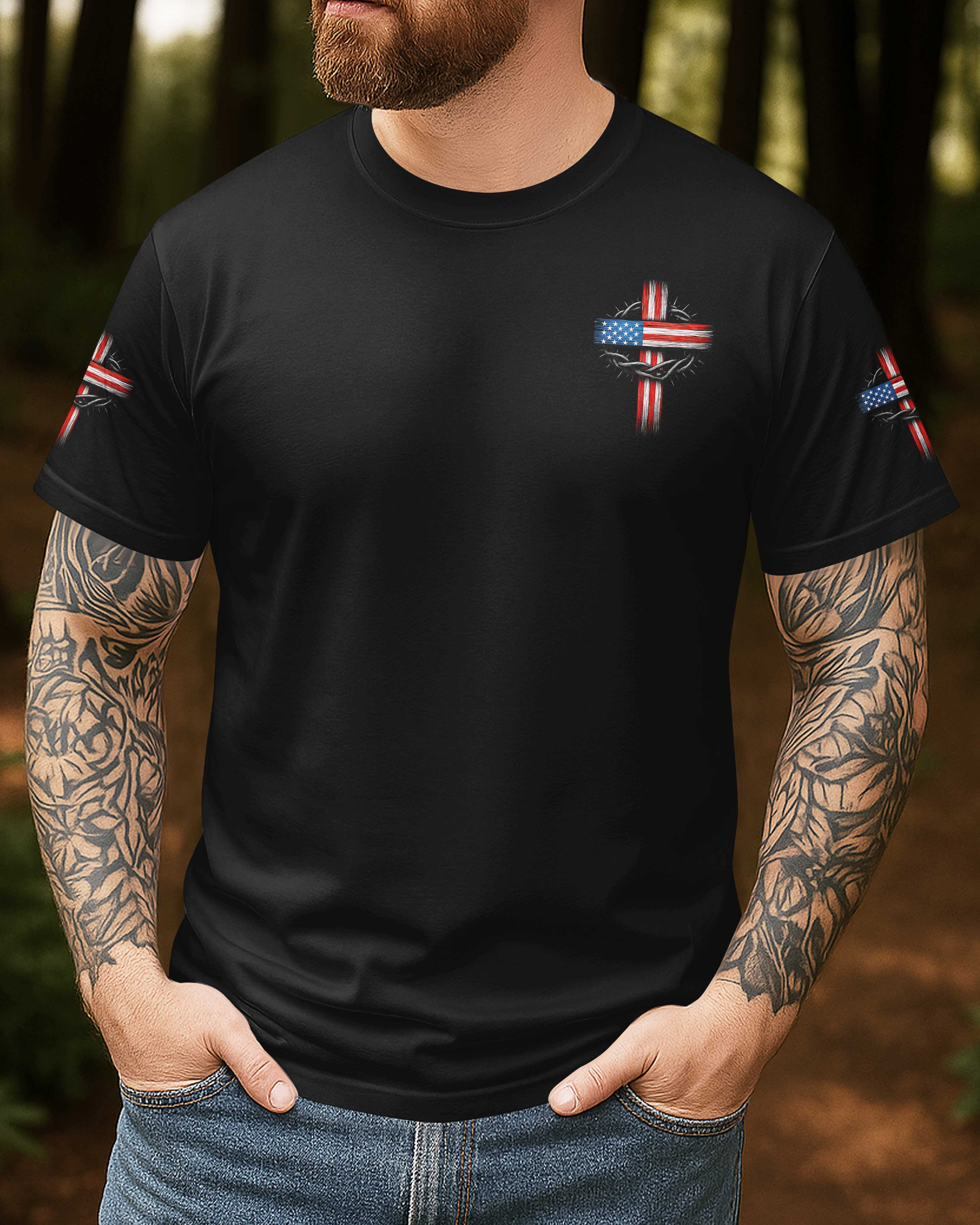 Stand For The Flag Kneel For The Cross All Over Print T-Shirt