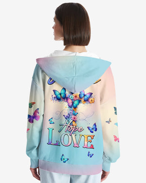 Butterfly Faith Hope Love All Over Print Zip Hoodie