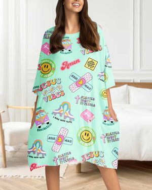 Retro Jesus All Over Print Sleep Tee