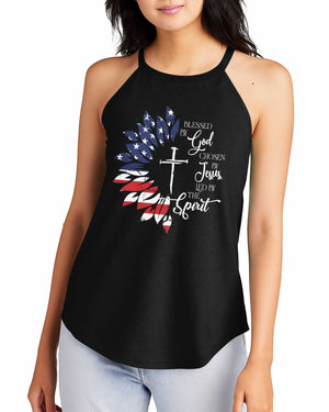 Blessed By God Chosen By Jesus Led By The Spirit Rocker Tank Top