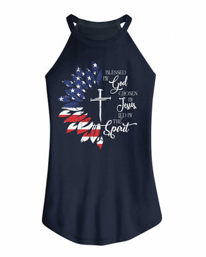 Blessed By God Chosen By Jesus Led By The Spirit Rocker Tank Top
