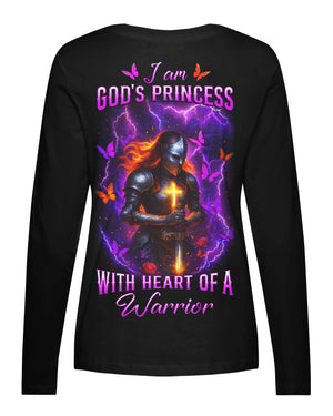 I Am God's Princess With Heart Of A Warrior All Over Print V-neck Long Sleeves Shirt
