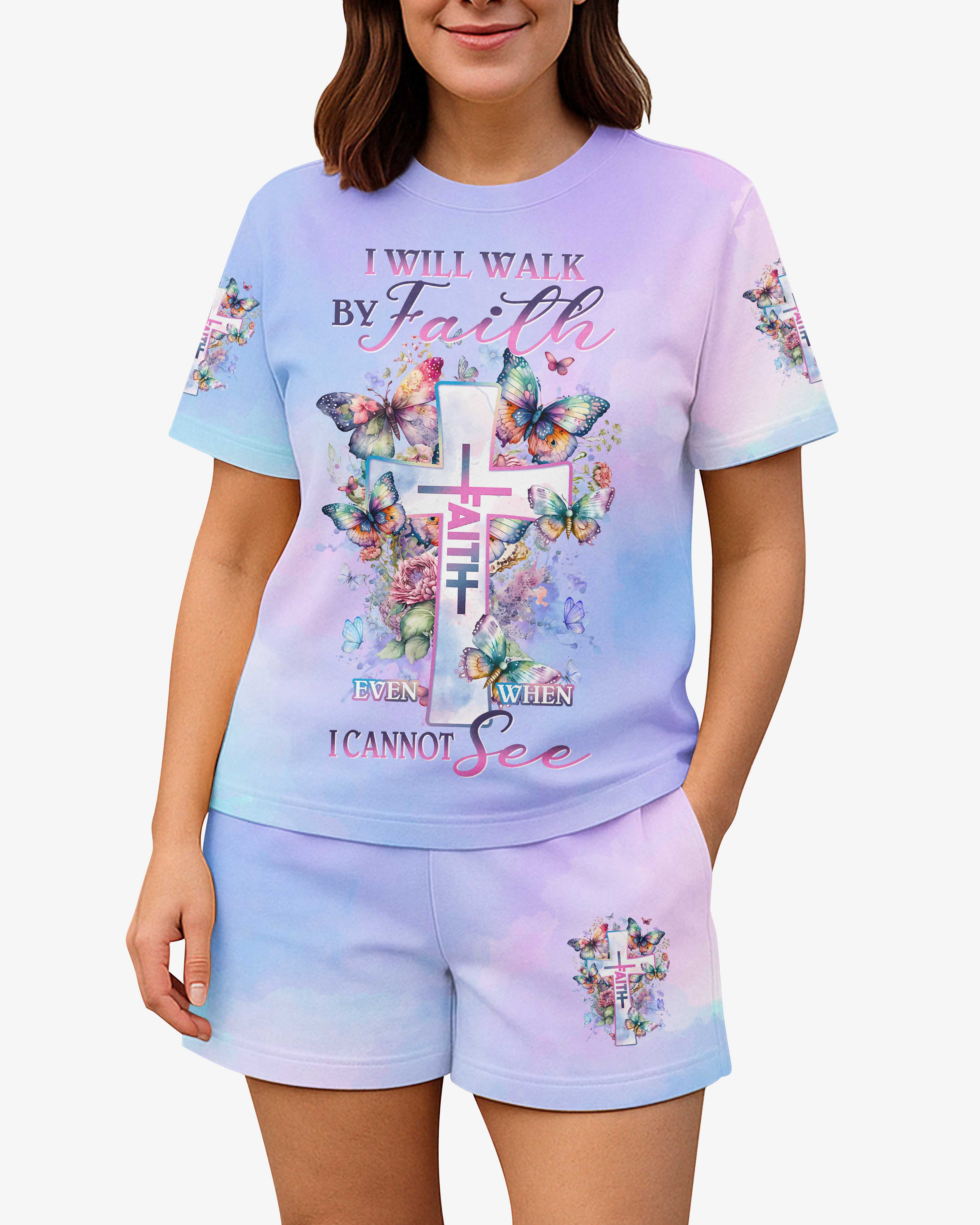 I Will Walk By Faith Even When I Cannot See All Over Print Summer Set