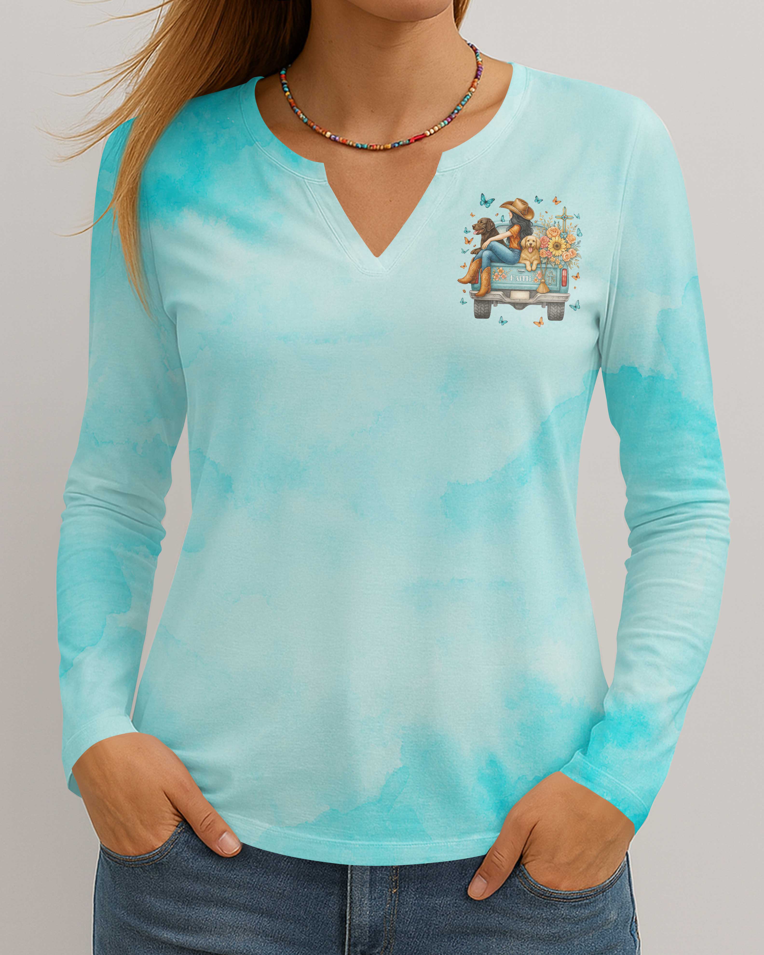 Jesus Take The Wheel All Over Print V-neck Long Sleeves Shirt