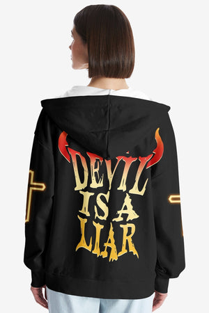 The Devil Is A Liar All Over Print Zip Hoodie