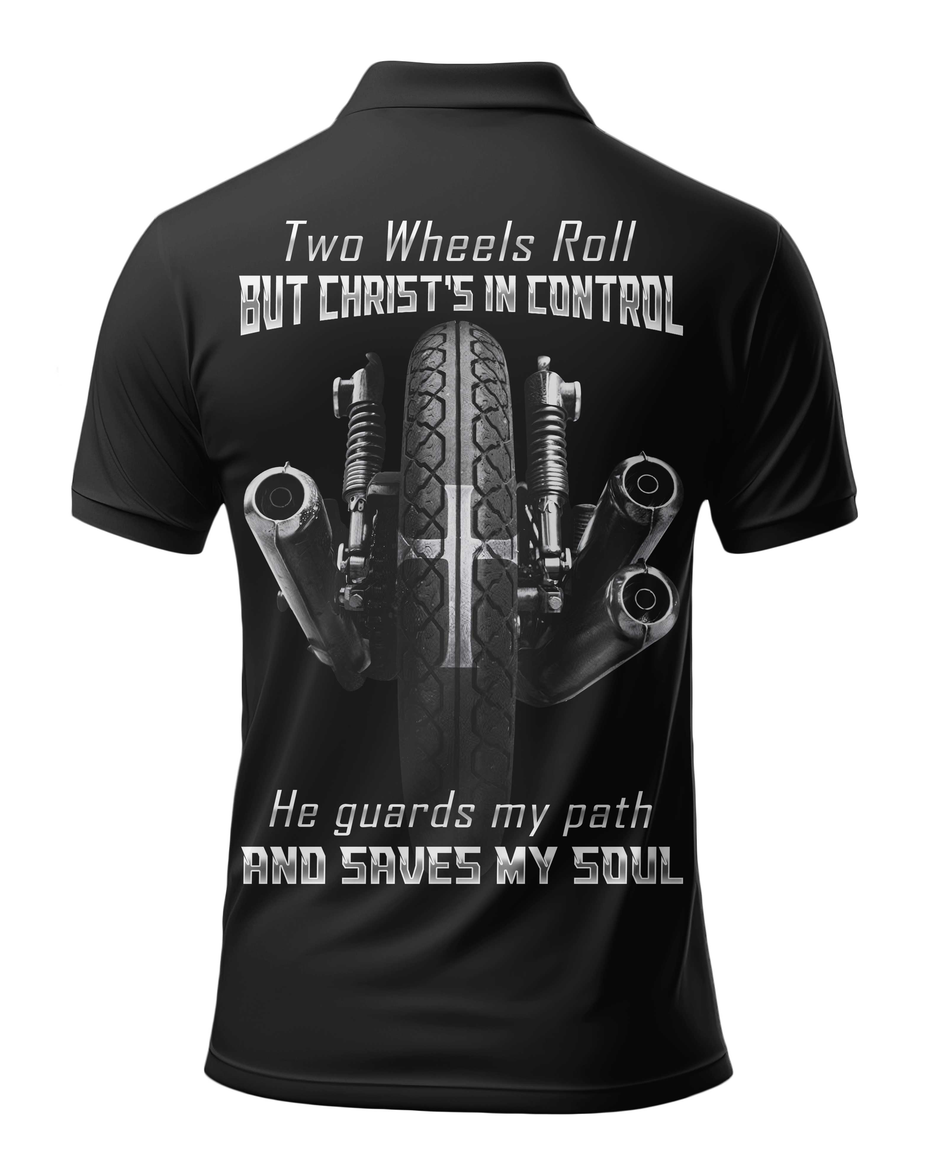 Two Wheels Roll But Christ's In Control All Over Print Polo