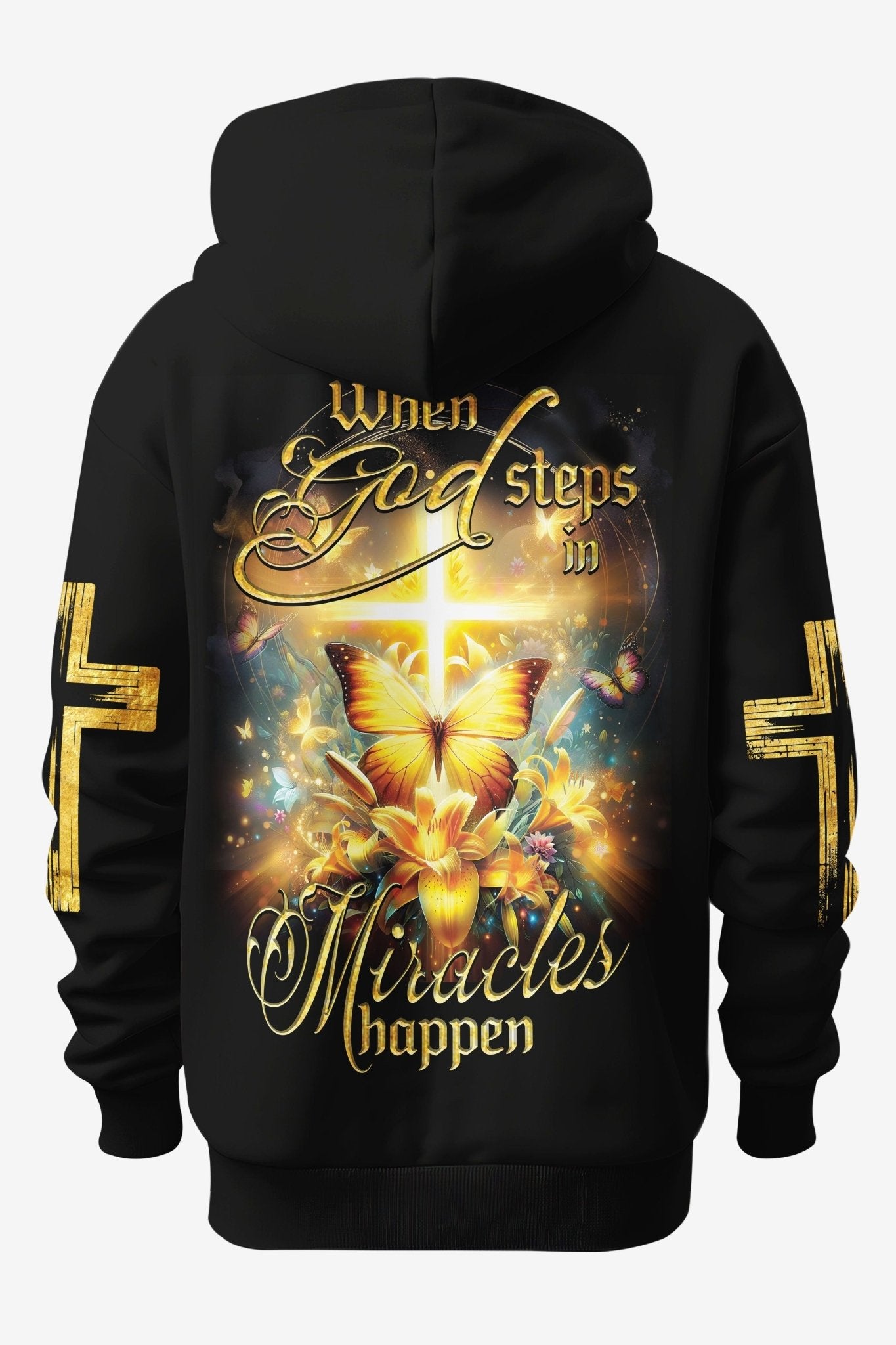 God Steps In Miracles Happen All Over Print Hoodie