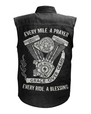 Every Mile A Prayer Sleevesless Denim Shirt